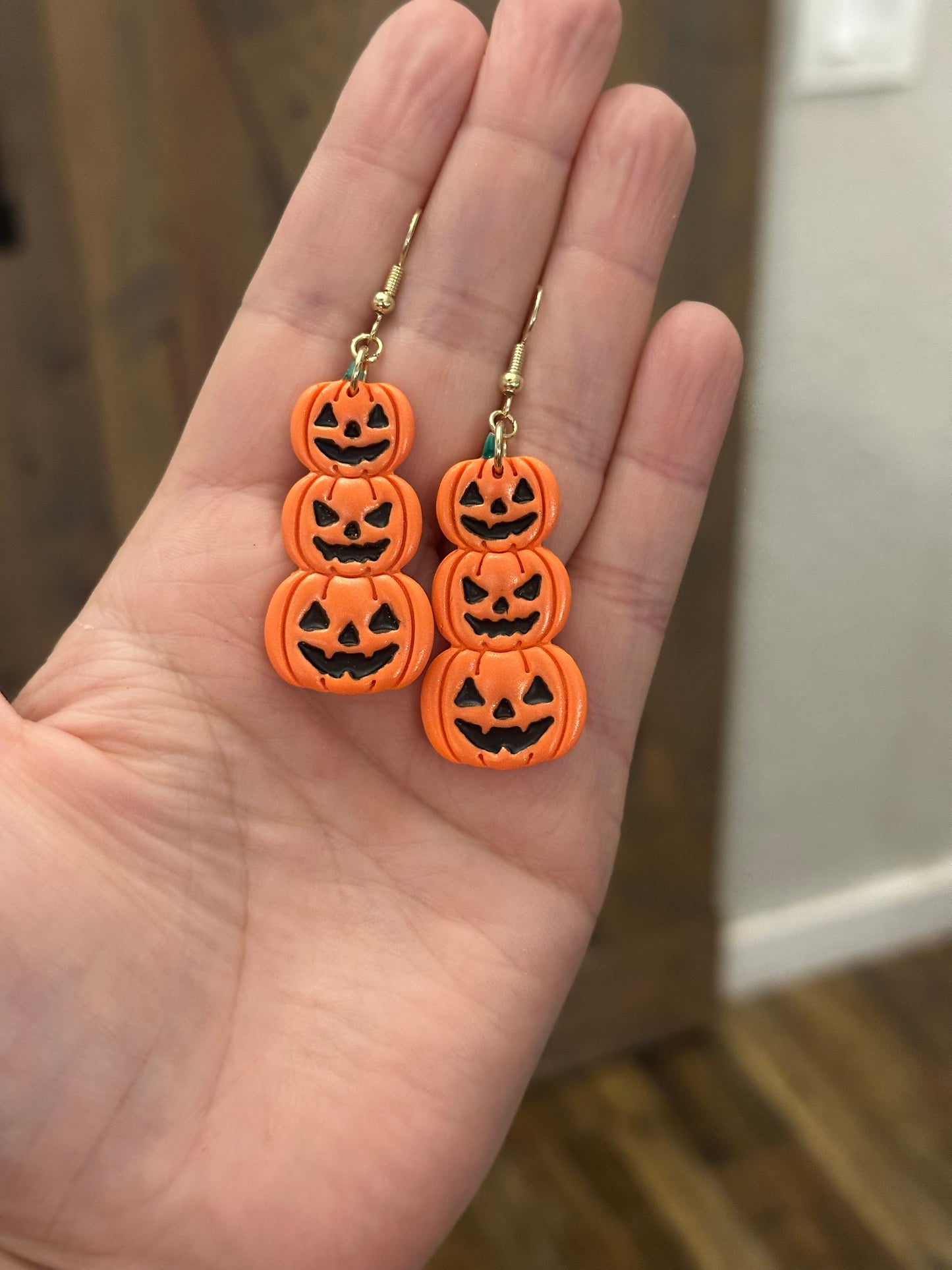 Stacked Jack O’Lantern Earrings – Handmade Polymer Clay Halloween Statement Jewelry