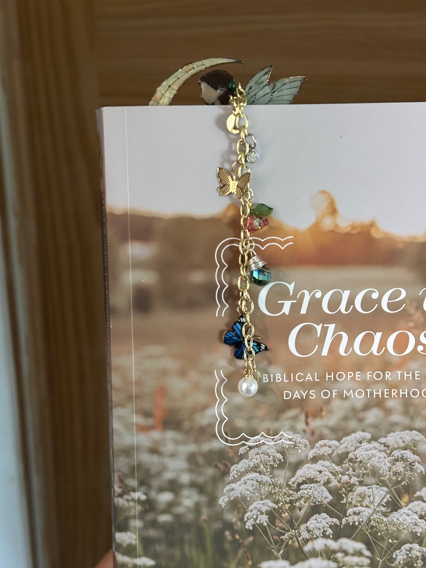 Stained Glass Fairy Bookmark – Crescent Moon Reader with Charms