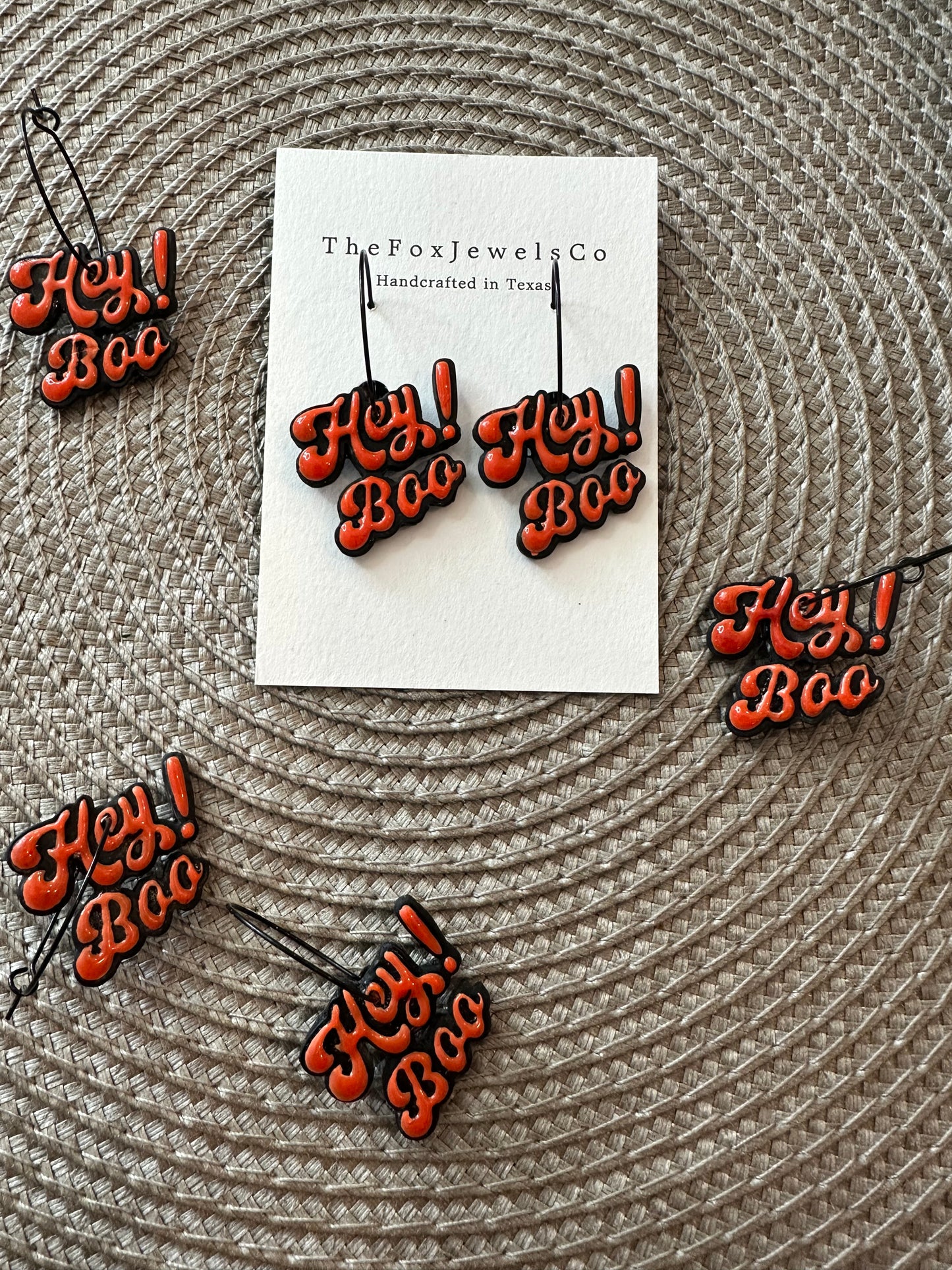 Hey Boo! Halloween Hoop Earrings – Black & Orange