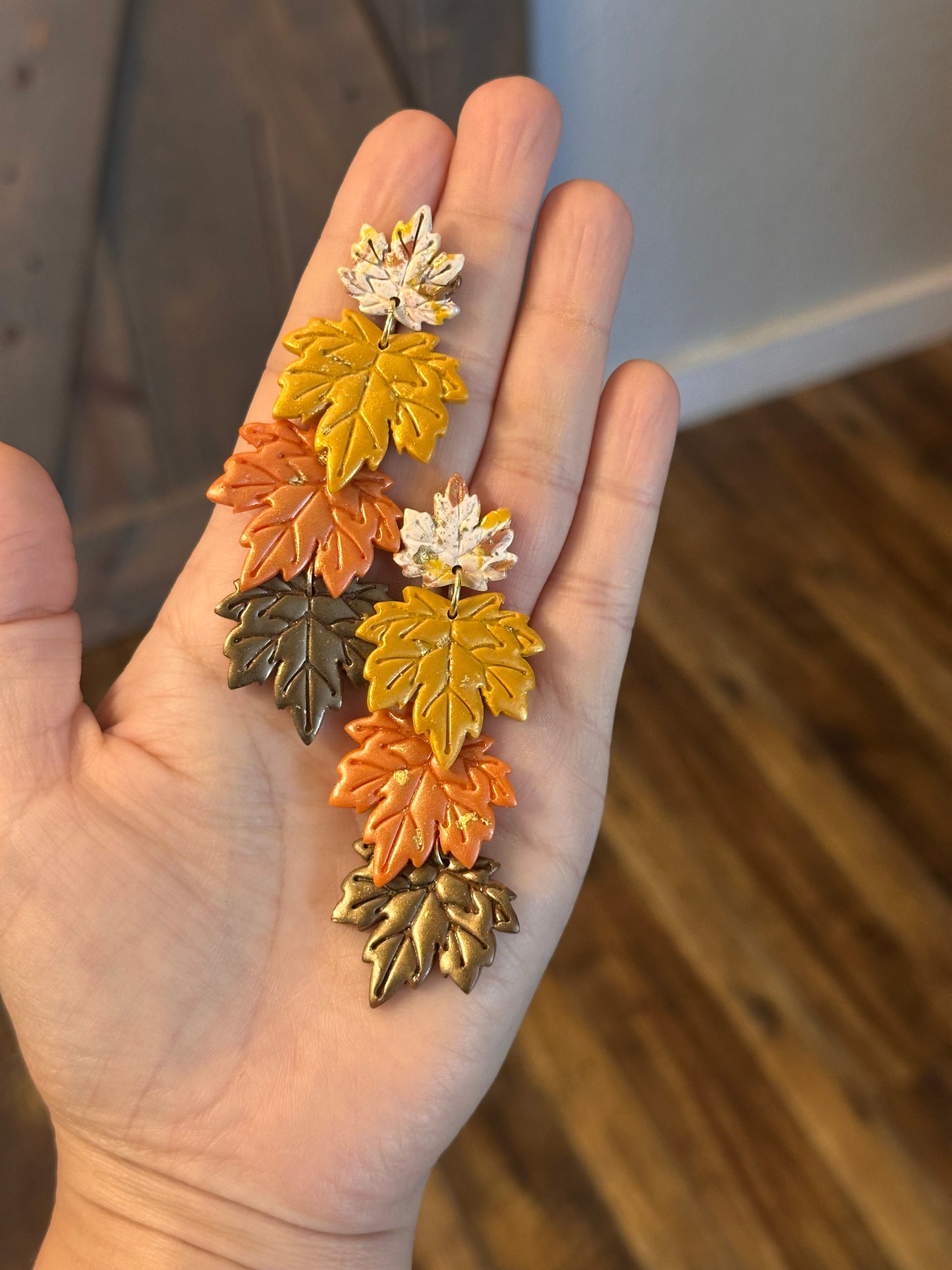 Autumn Leaf Statement Earrings – Fall Clay Earrings, Bold Seasonal Jewelry