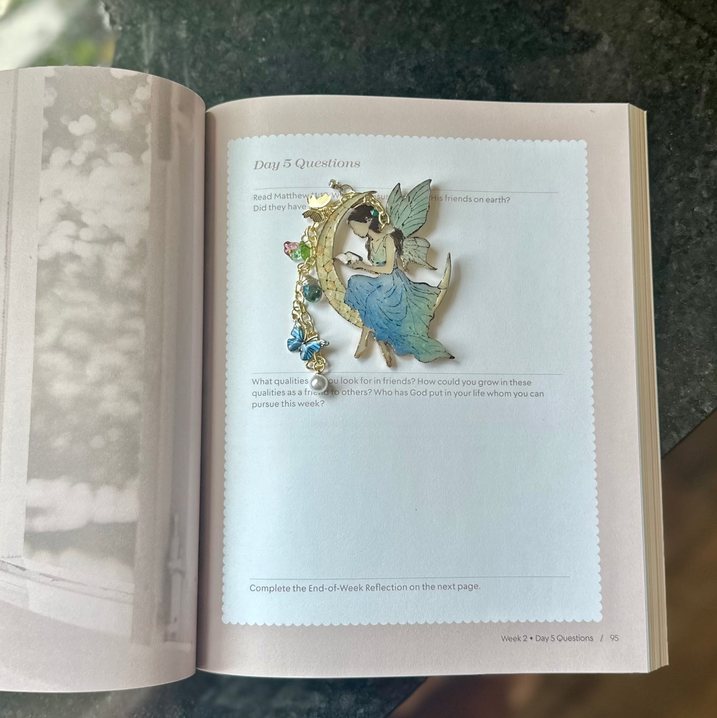 Stained Glass Fairy Bookmark – Crescent Moon Reader with Charms