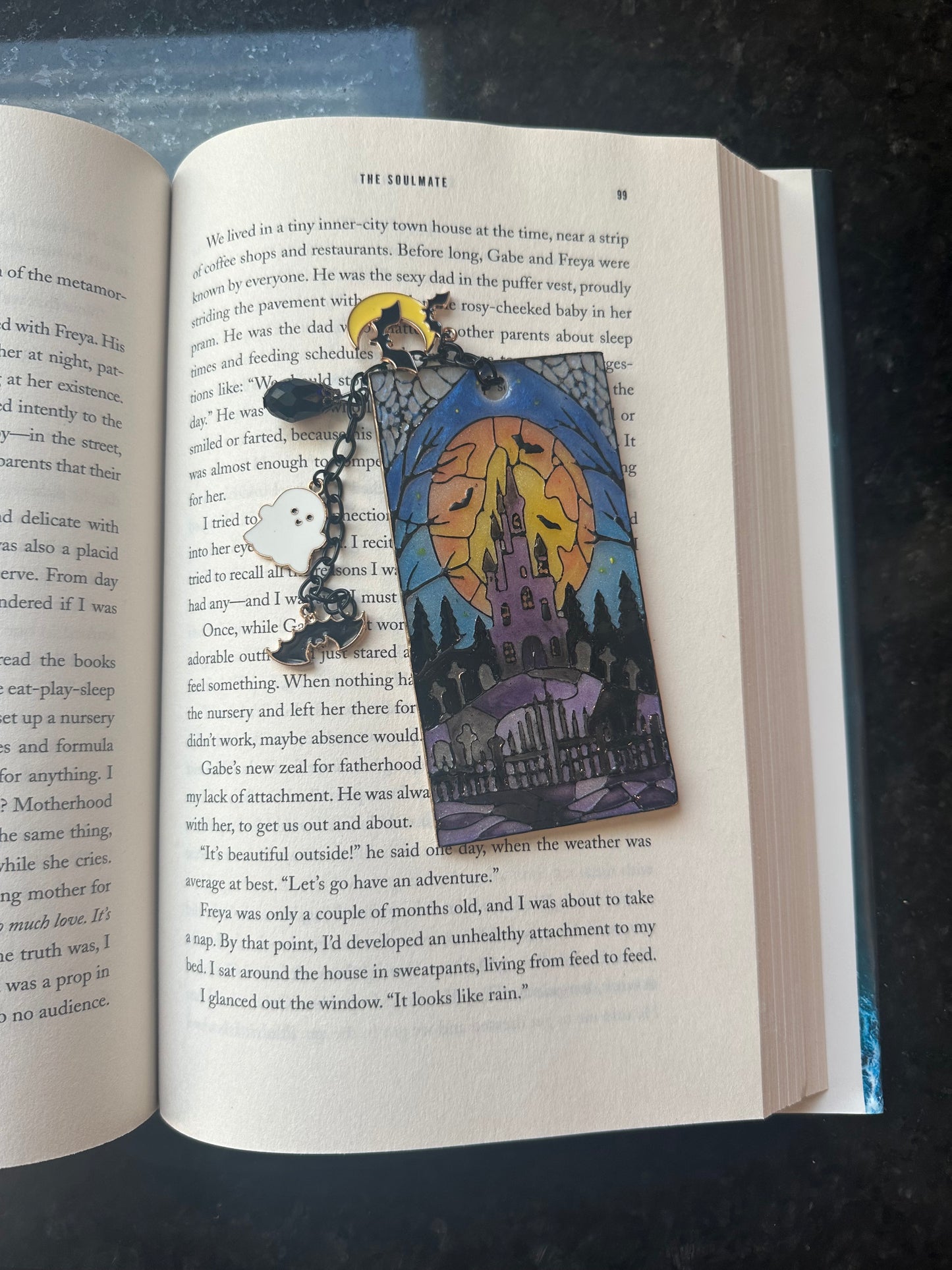 Haunted House Stained Glass Polymer Clay Bookmark – Halloween Edition 🎃