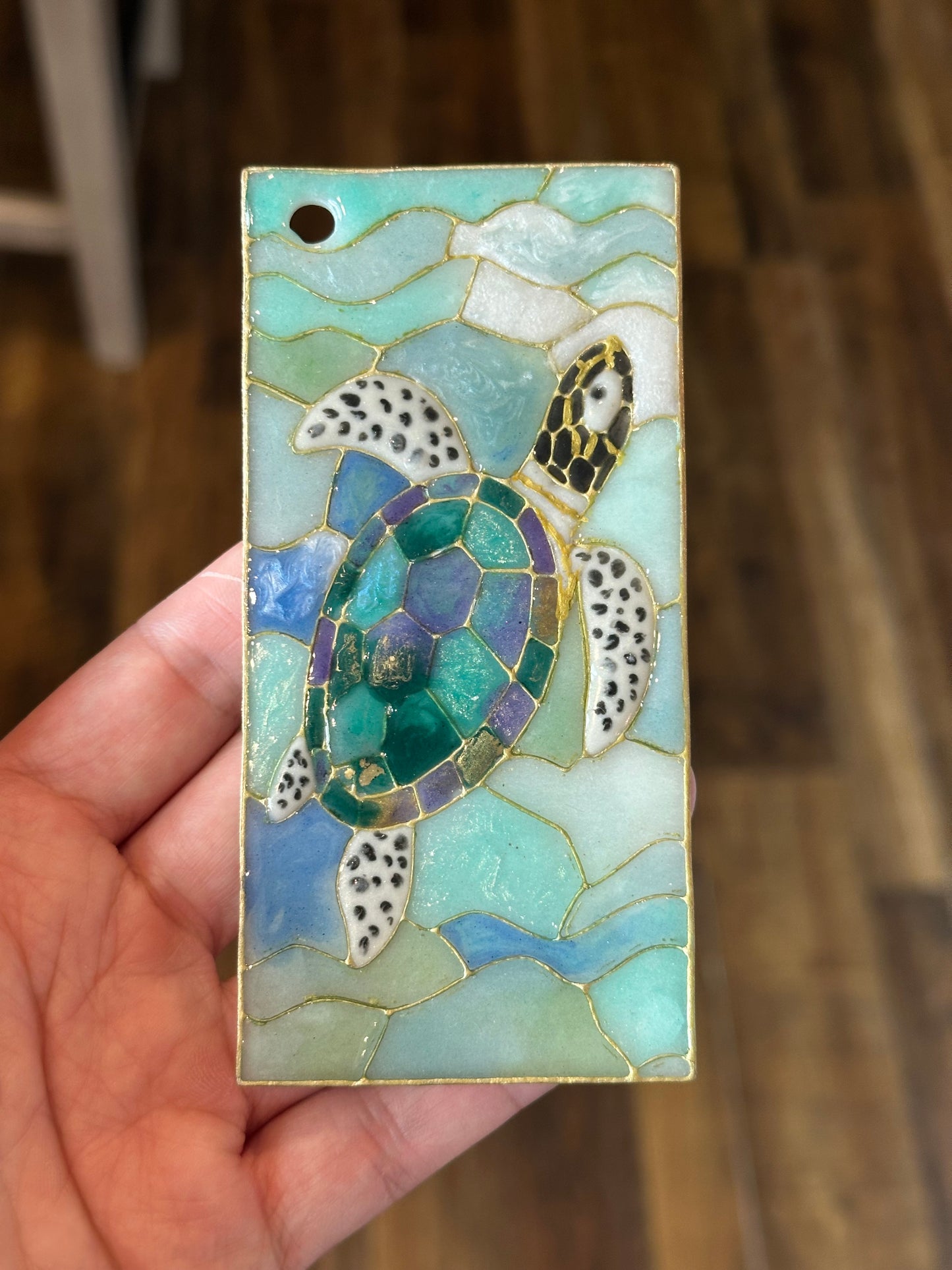 Sea Turtle Stained Glass Polymer Clay Bookmark – With Charms