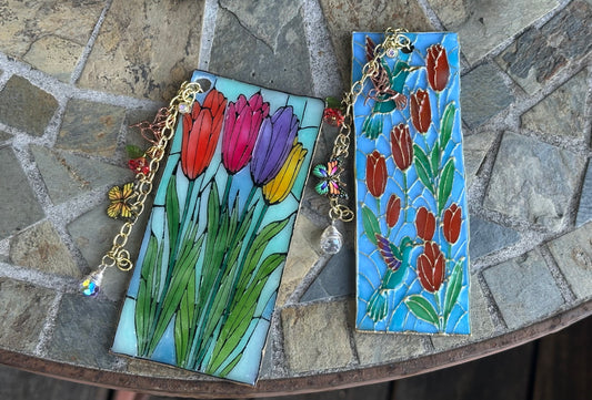 🌷 Tulip Stained Glass Bookmark – Choose Multi-Tulips or Hummingbird Design
