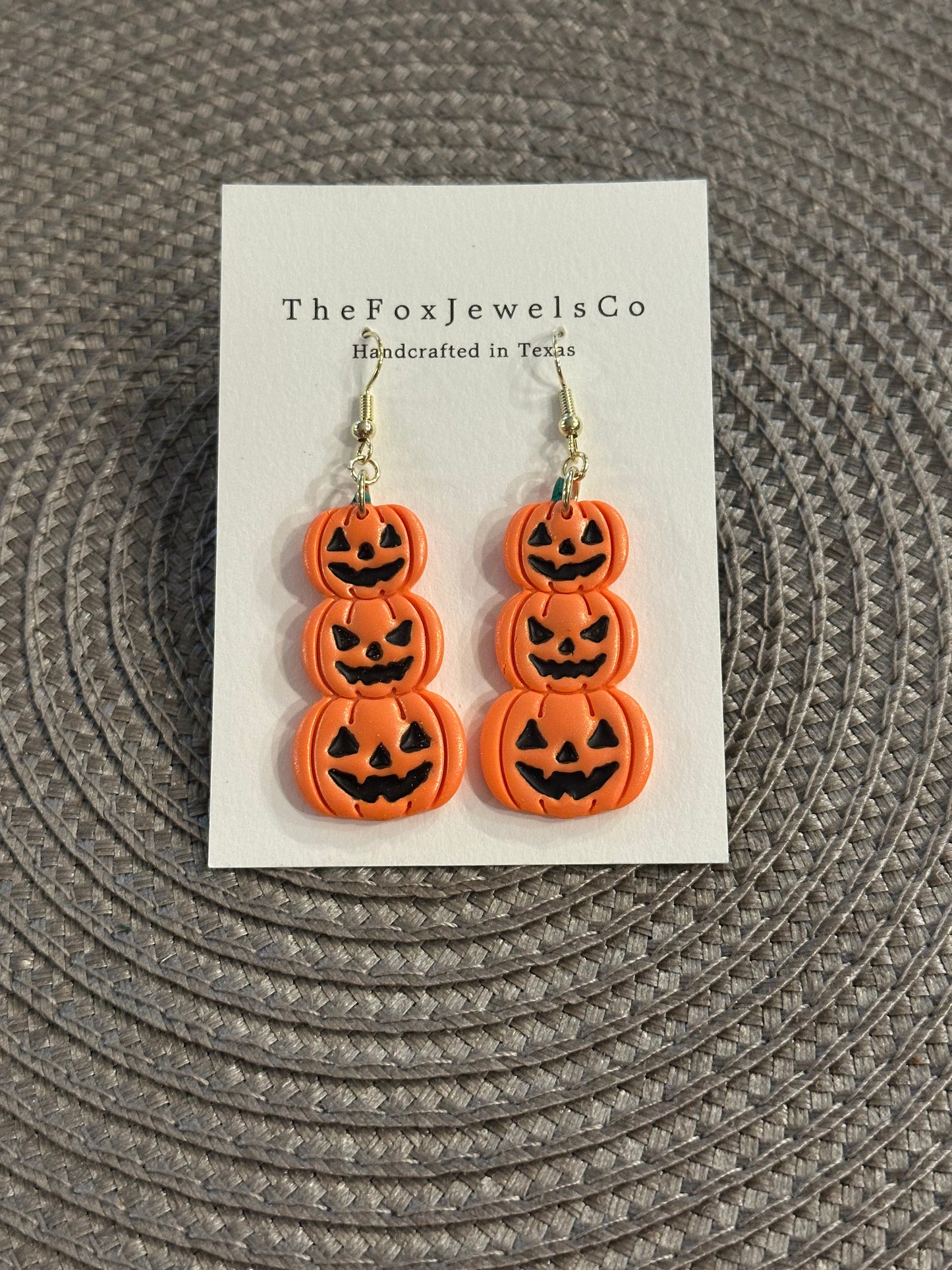 Stacked Jack O’Lantern Earrings – Handmade Polymer Clay Halloween Statement Jewelry
