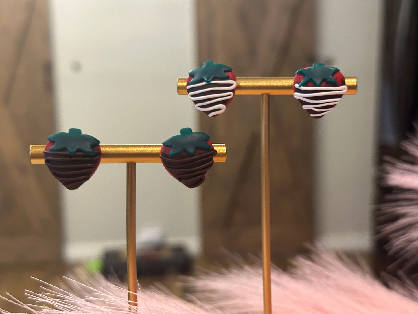 Dipped Strawberry Puffy Studs