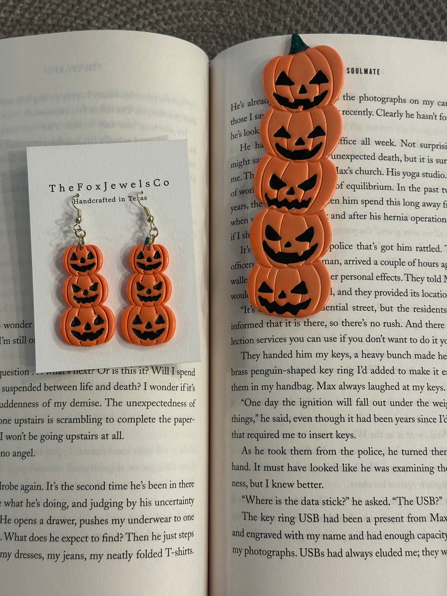 Stacked Jack O’Lantern Earrings – Handmade Polymer Clay Halloween Statement Jewelry