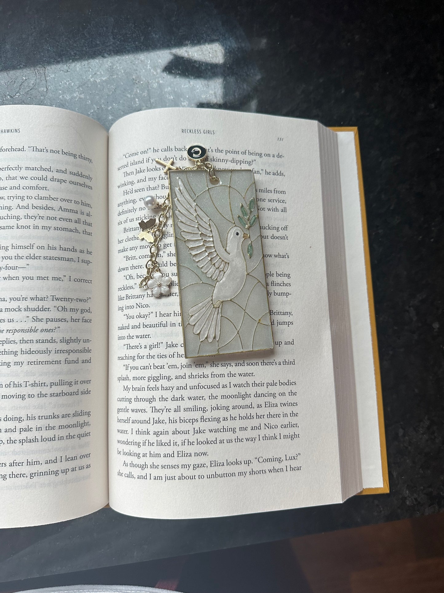 Handmade Dove Bookmark – Stained Glass-Inspired Polymer Clay with Gold Charms