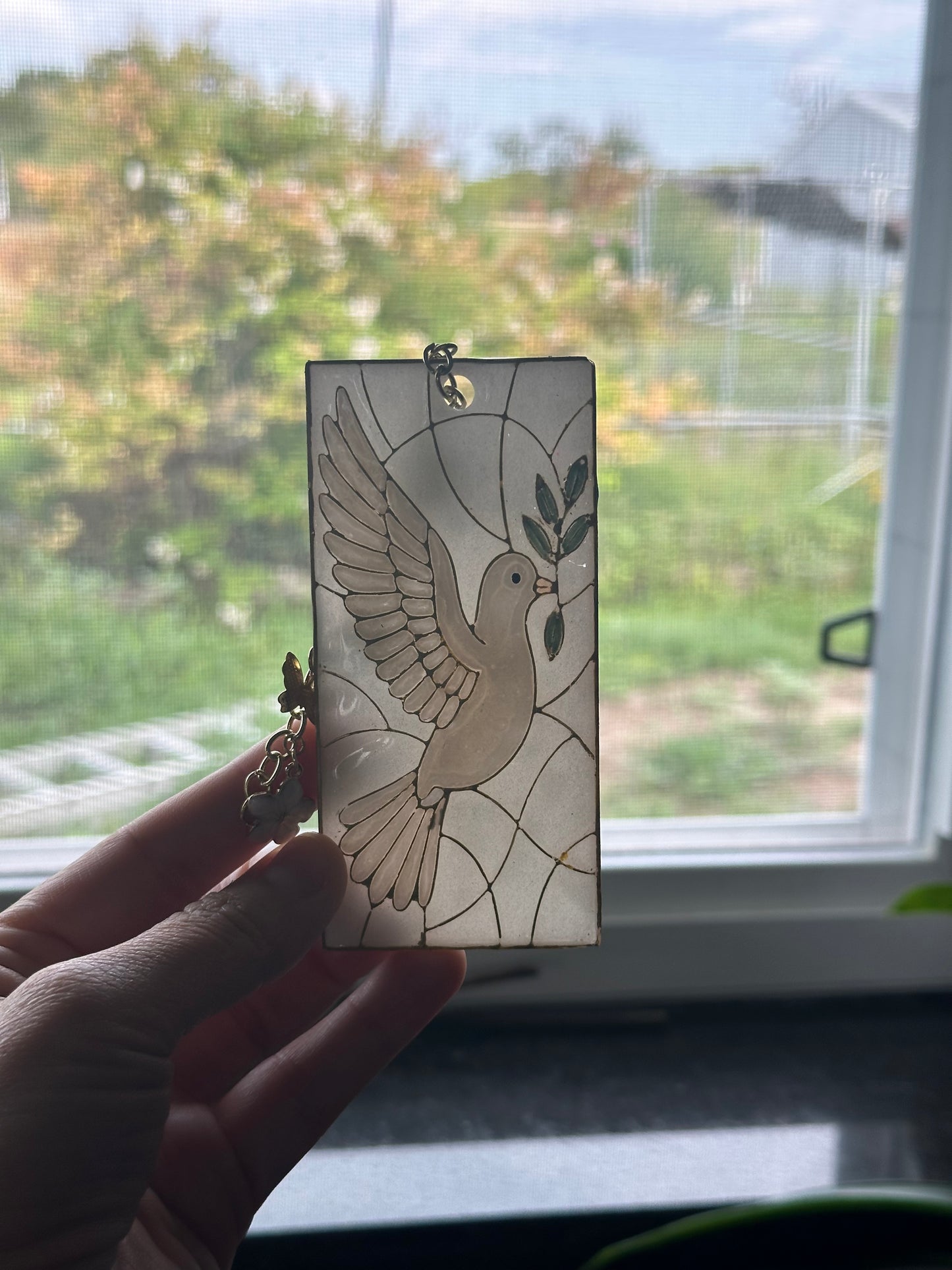Handmade Dove Bookmark – Stained Glass-Inspired Polymer Clay with Gold Charms
