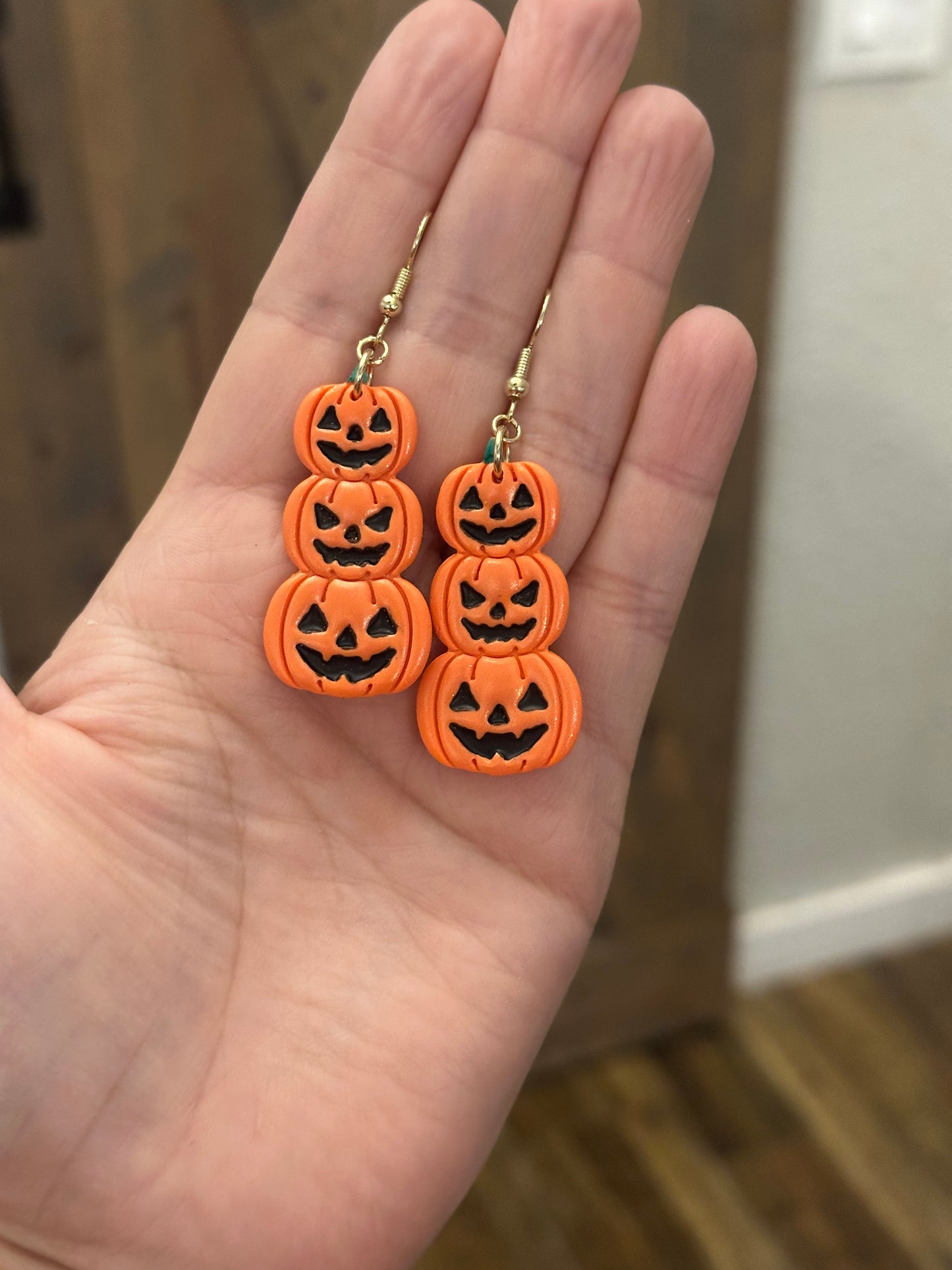 Stacked Jack O’Lantern Earrings – Handmade Polymer Clay Halloween Statement Jewelry