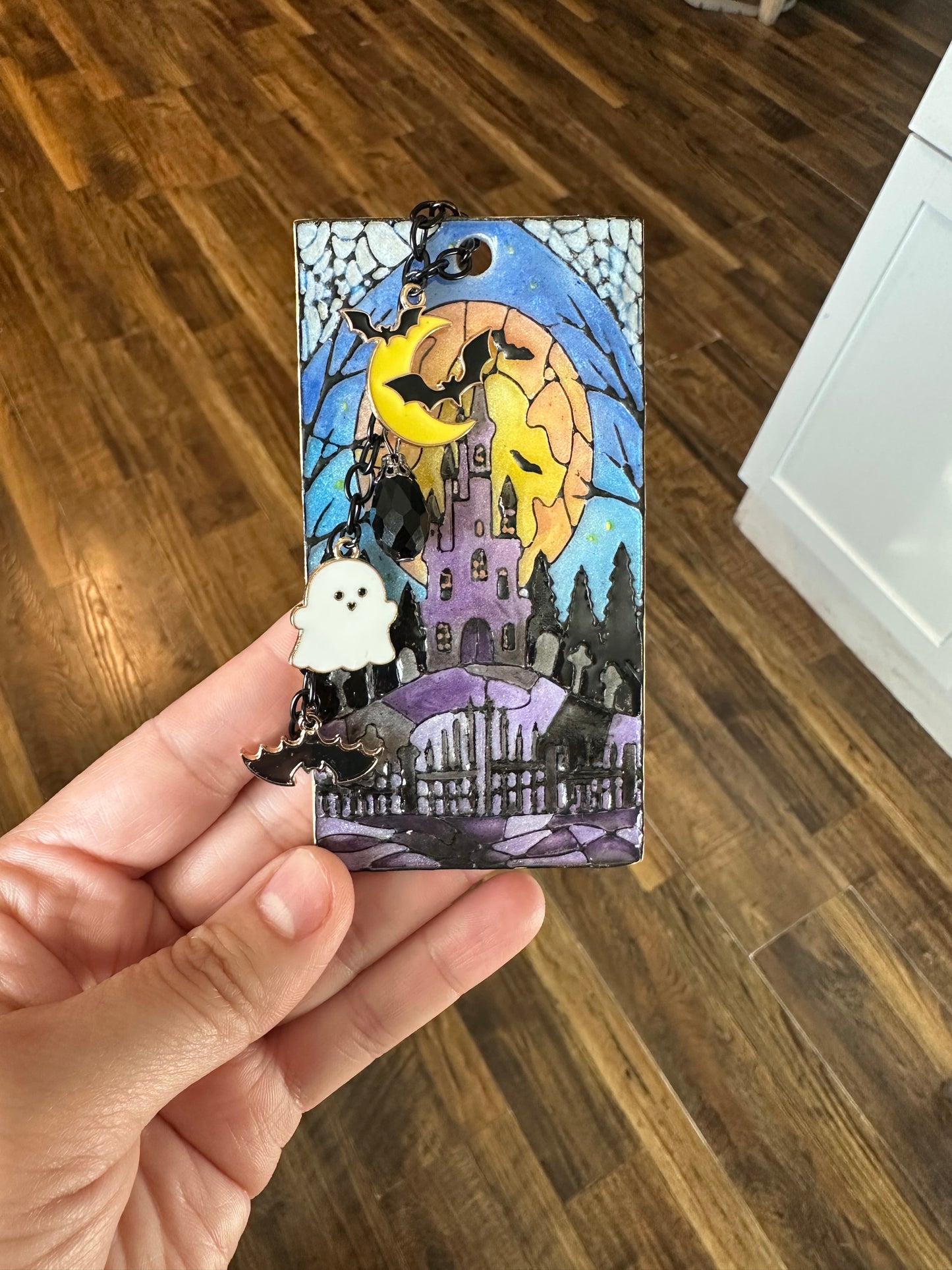 Haunted House Stained Glass Polymer Clay Bookmark – Halloween Edition 🎃