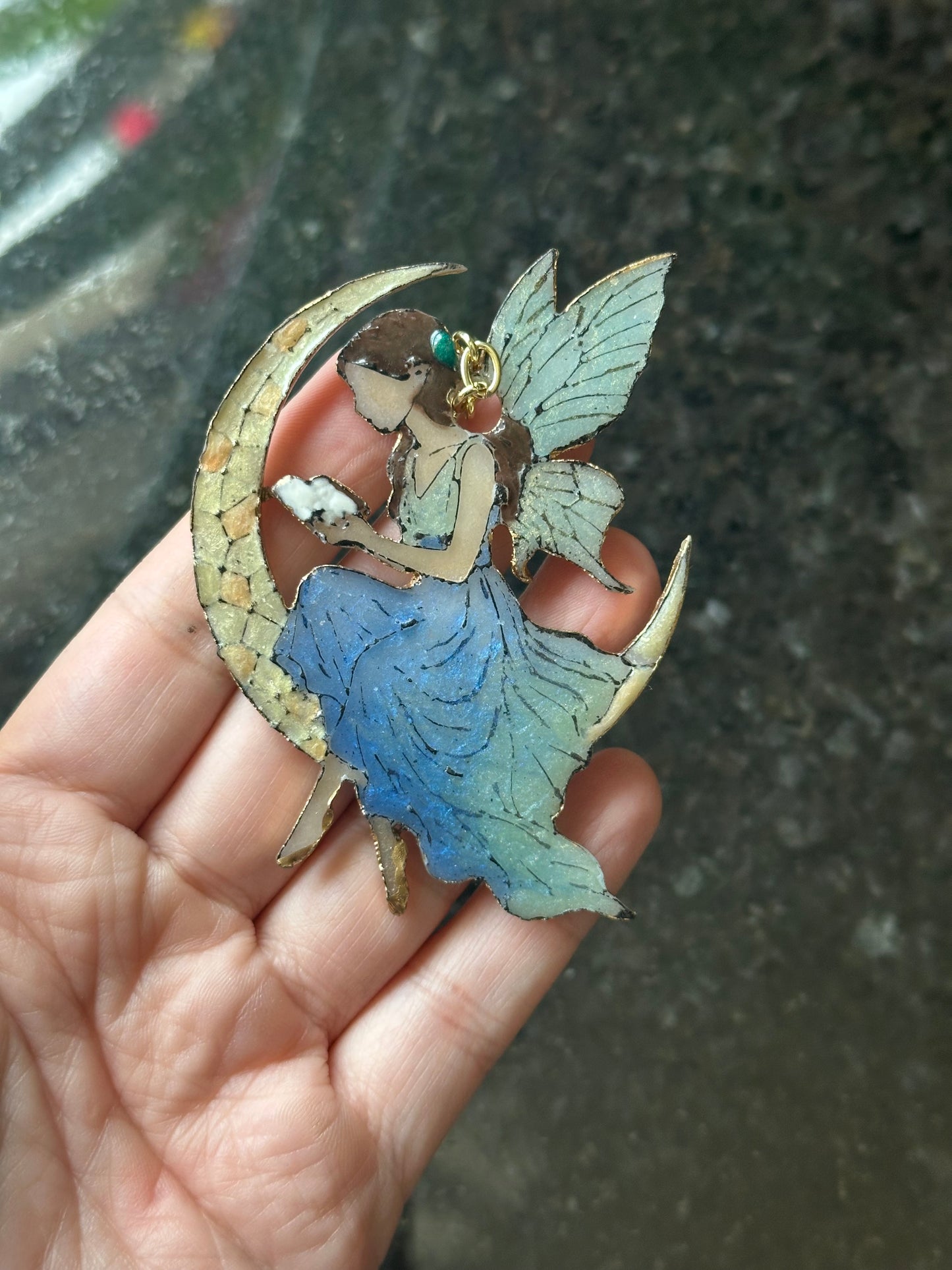 Stained Glass Fairy Bookmark – Crescent Moon Reader with Charms