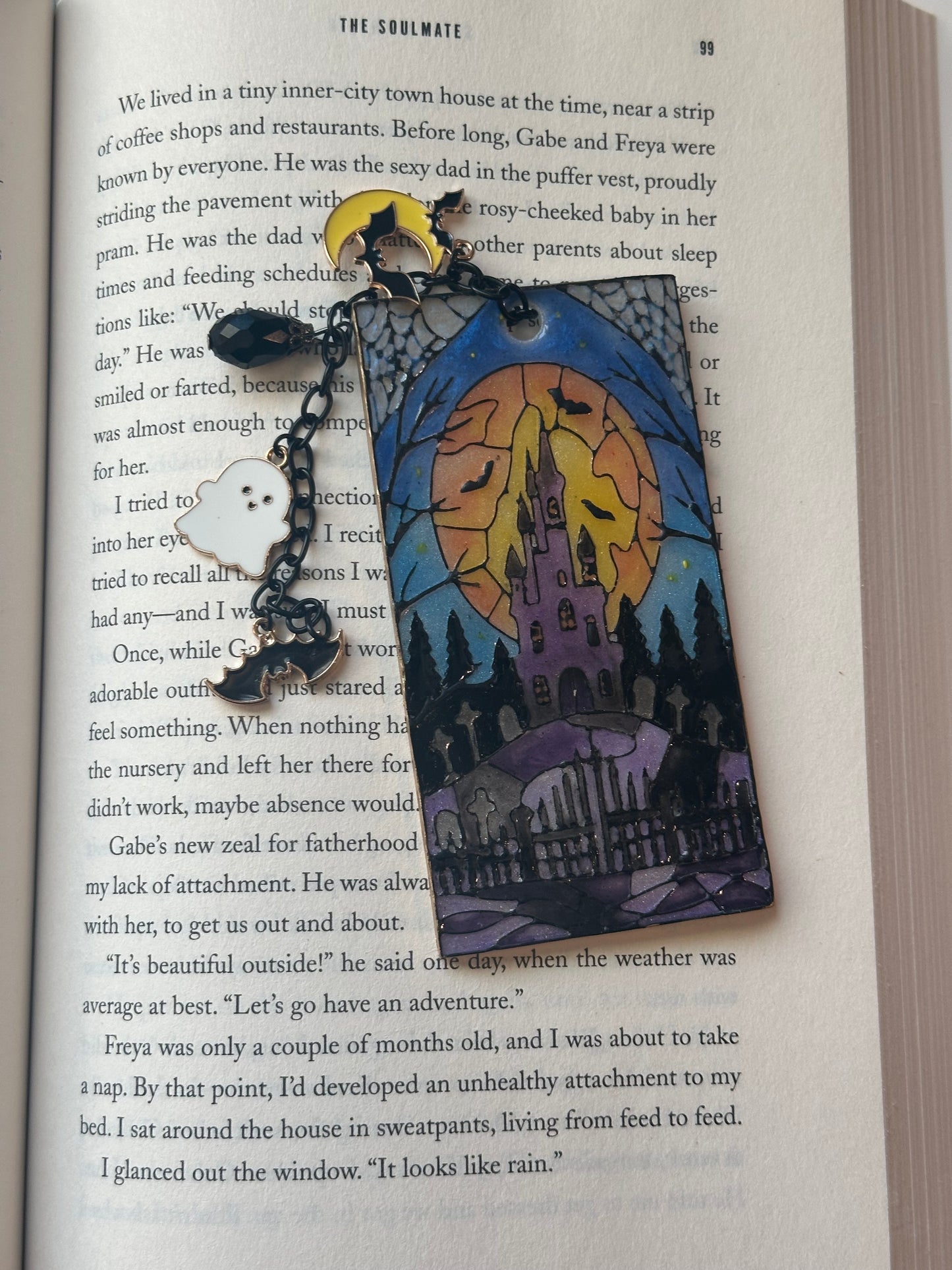 Haunted House Stained Glass Polymer Clay Bookmark – Halloween Edition 🎃