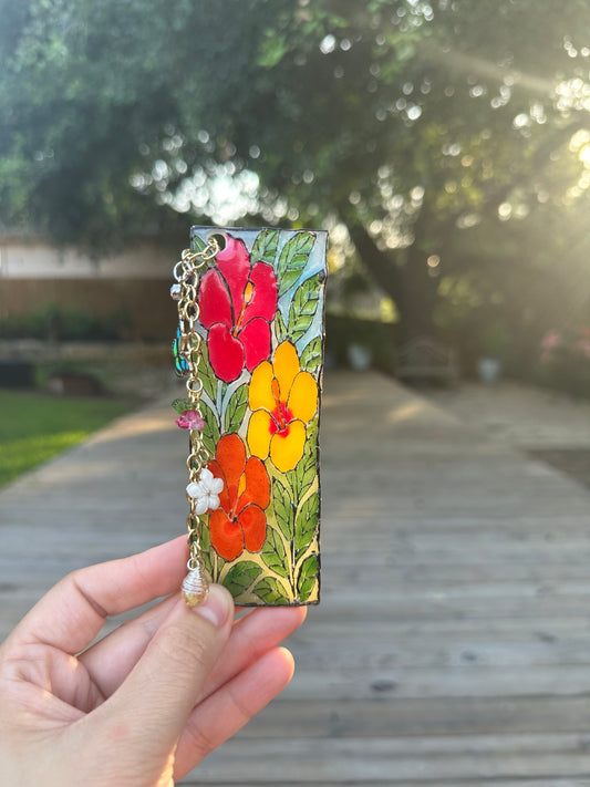 🌺 Hibiscus Stained Glass Bookmark – Handmade Polymer Clay