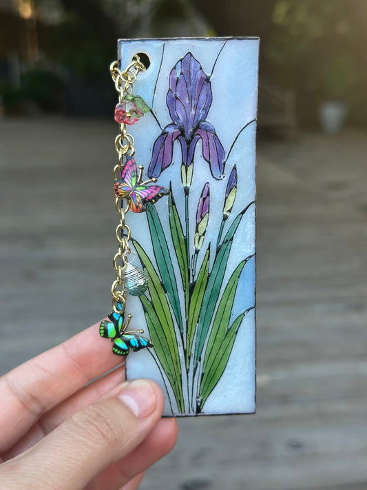 💜 Iris Stained Glass Bookmark – Handmade Polymer Clay & Resin
