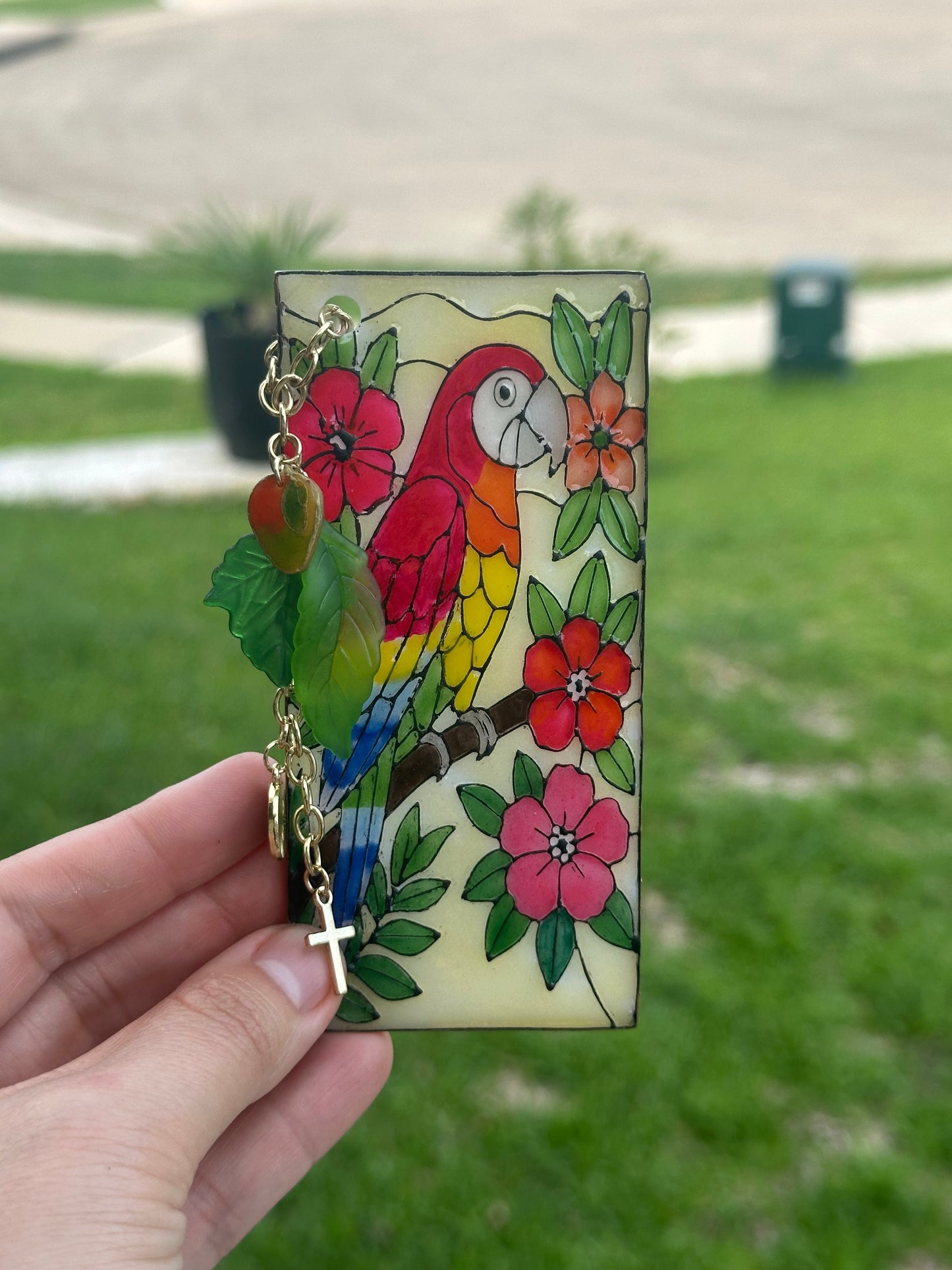 Parrot Stained Glass Bookmark – Handmade Polymer Clay & Resin – Tropical Bird Lover Gift