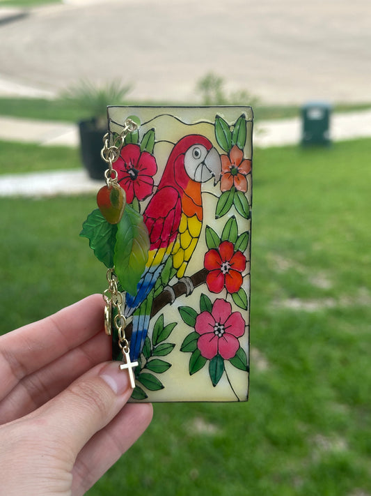 Parrot Stained Glass Bookmark – Handmade Polymer Clay & Resin – Tropical Bird Lover Gift