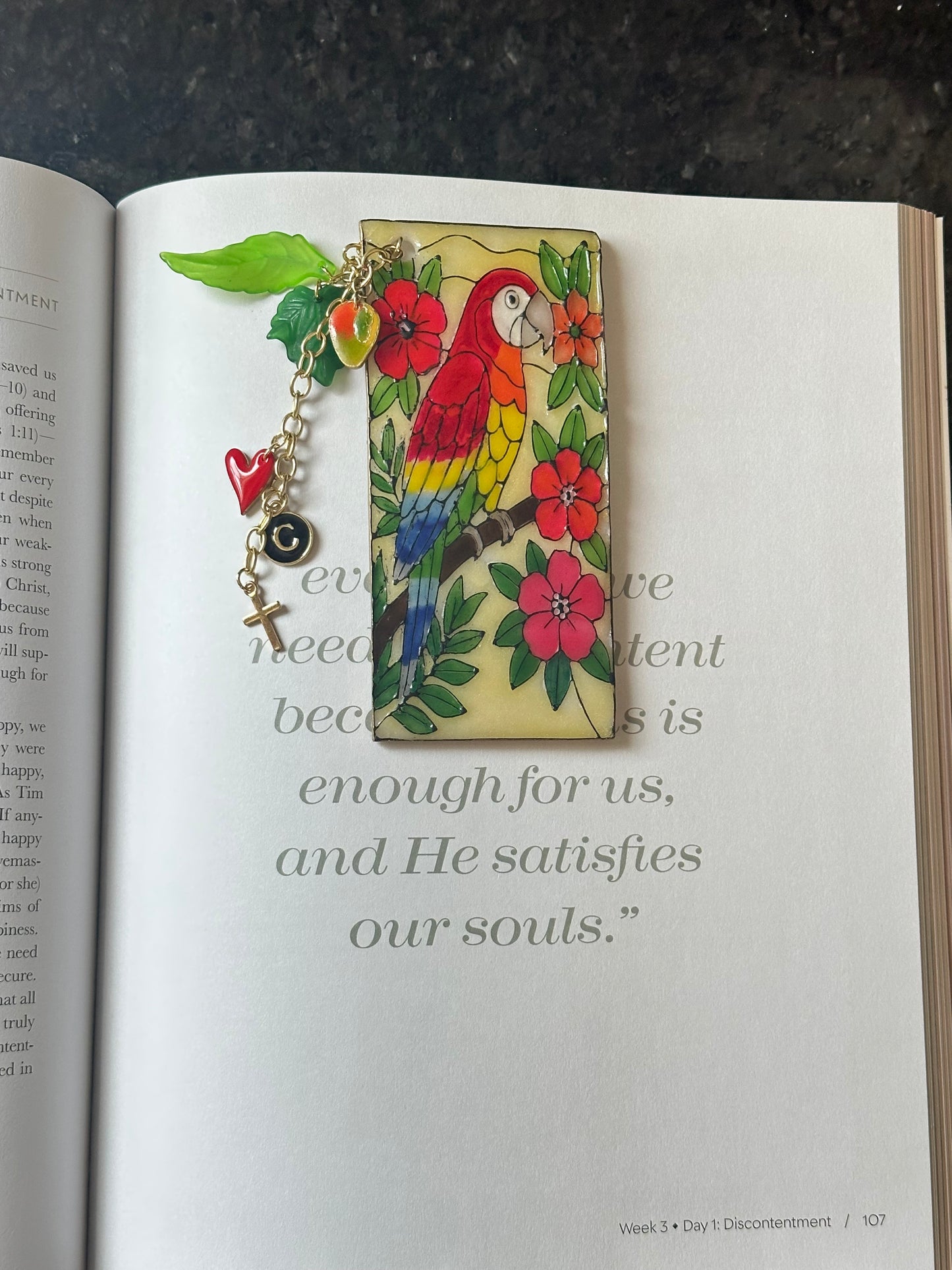 Parrot Stained Glass Bookmark – Handmade Polymer Clay & Resin – Tropical Bird Lover Gift