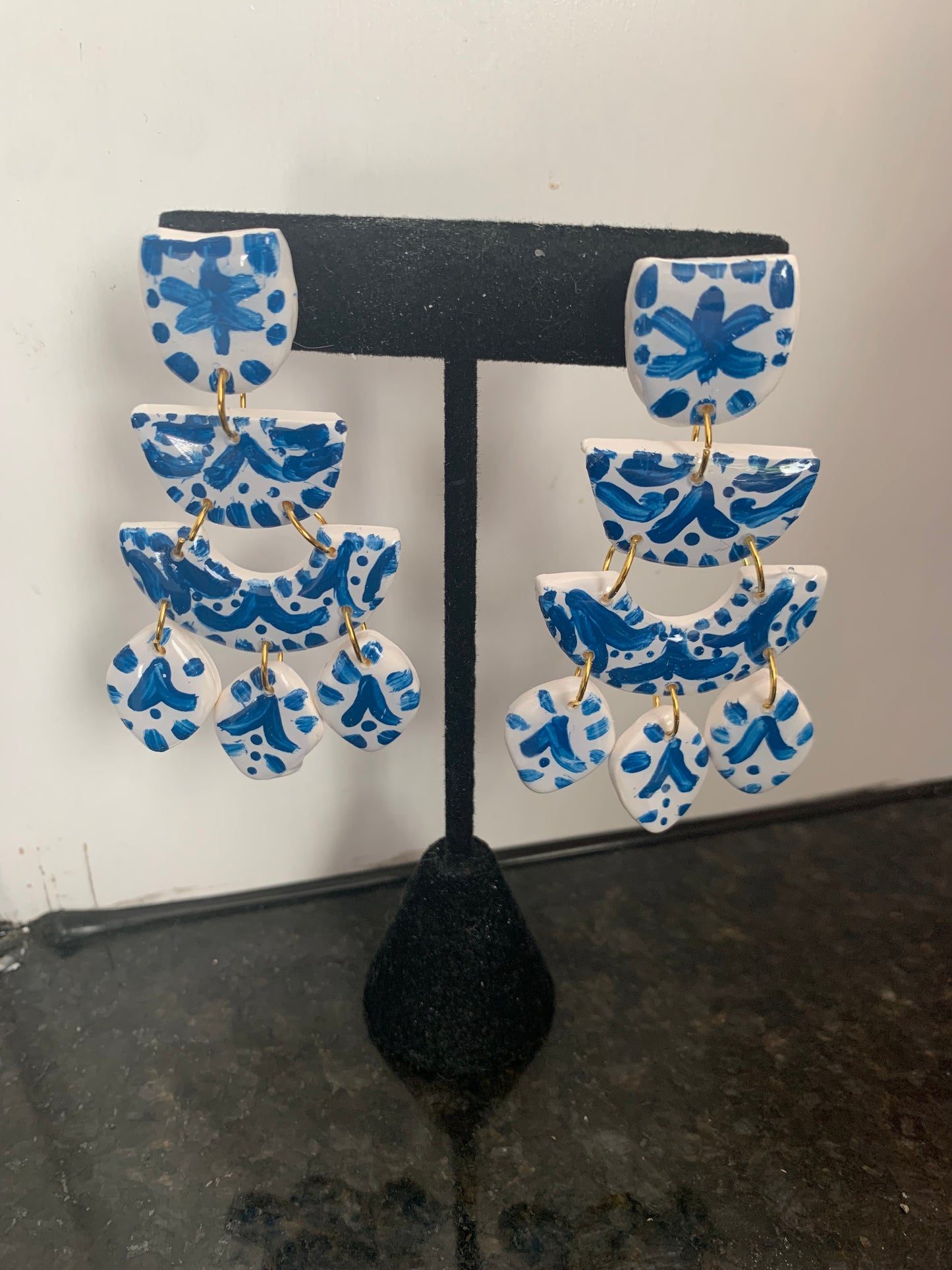Hand Painted, Vacation Jewelry, Greece, Inspired by Santorini Island, Vibrant blue, Dangle Earrings, Bestseller, Chandelier Earrings