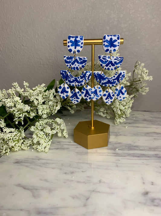 Hand Painted, Vacation Jewelry, Greece, Inspired by Santorini Island, Vibrant blue, Dangle Earrings, Bestseller, Chandelier Earrings
