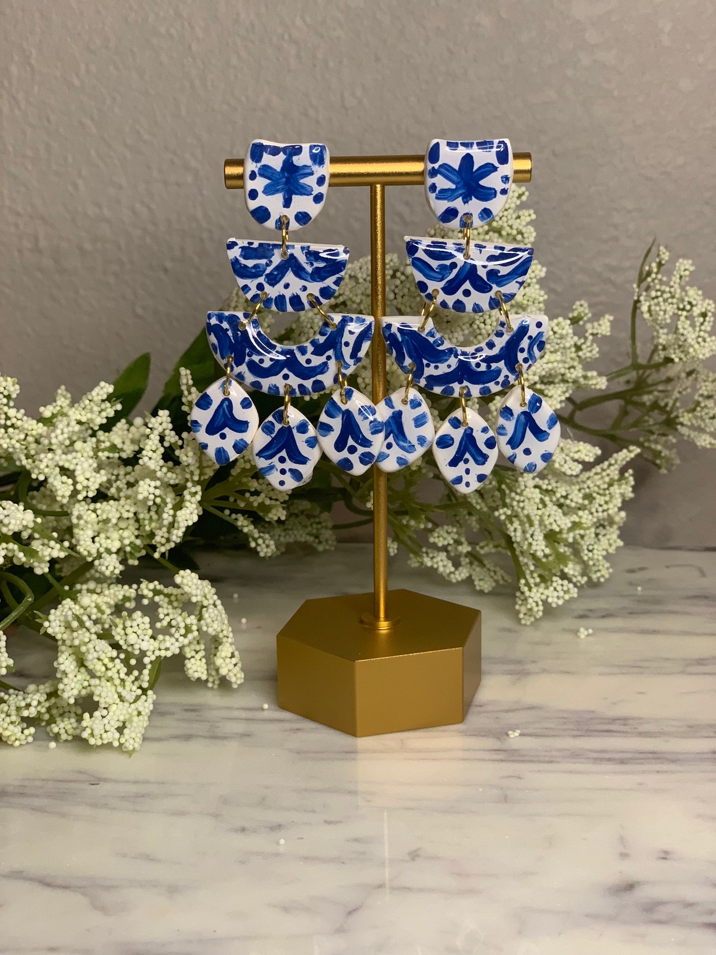 Hand Painted, Vacation Jewelry, Greece, Inspired by Santorini Island, Vibrant blue, Dangle Earrings, Bestseller, Chandelier Earrings