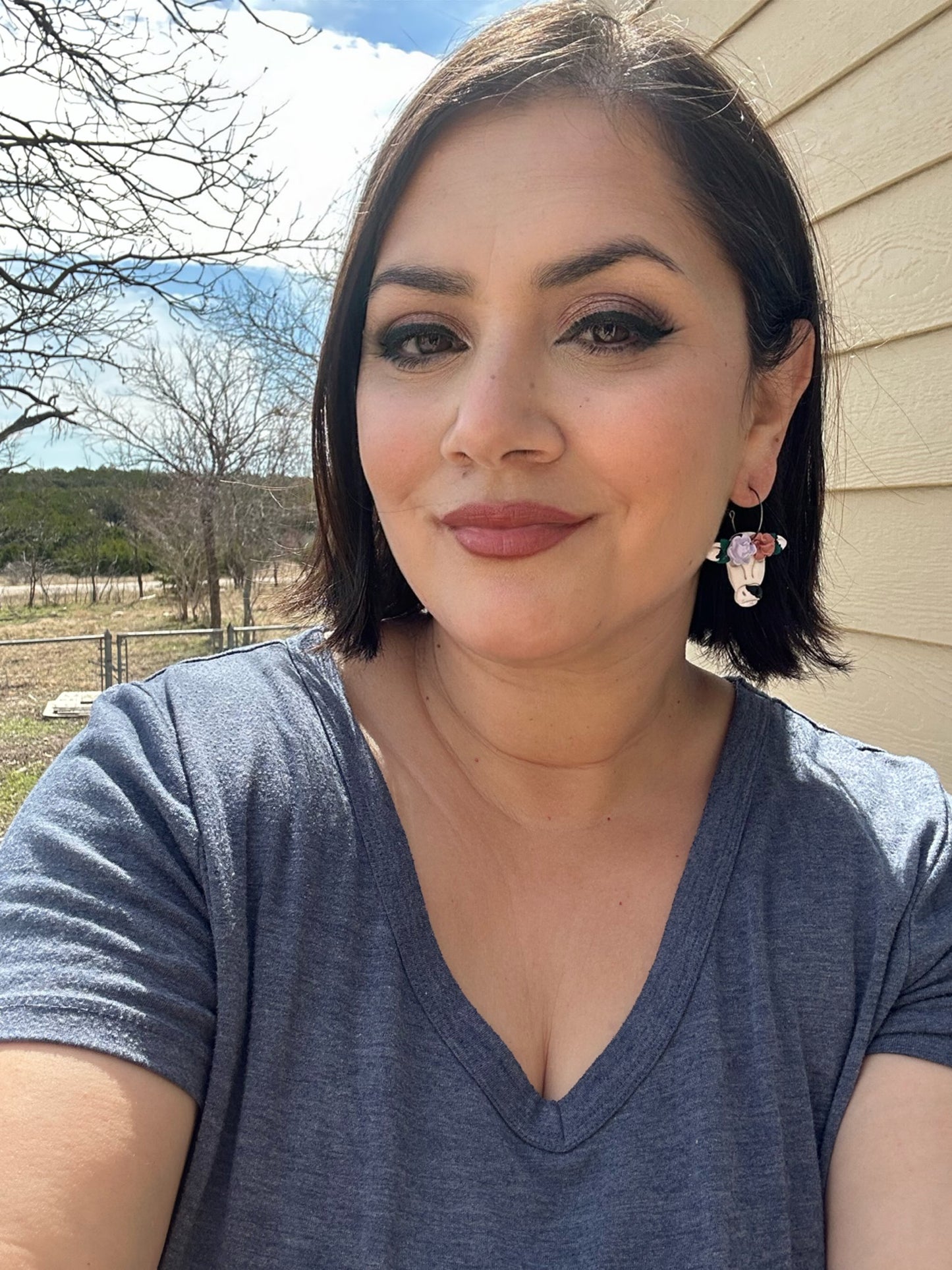 Floral Cow Hoop Earrings