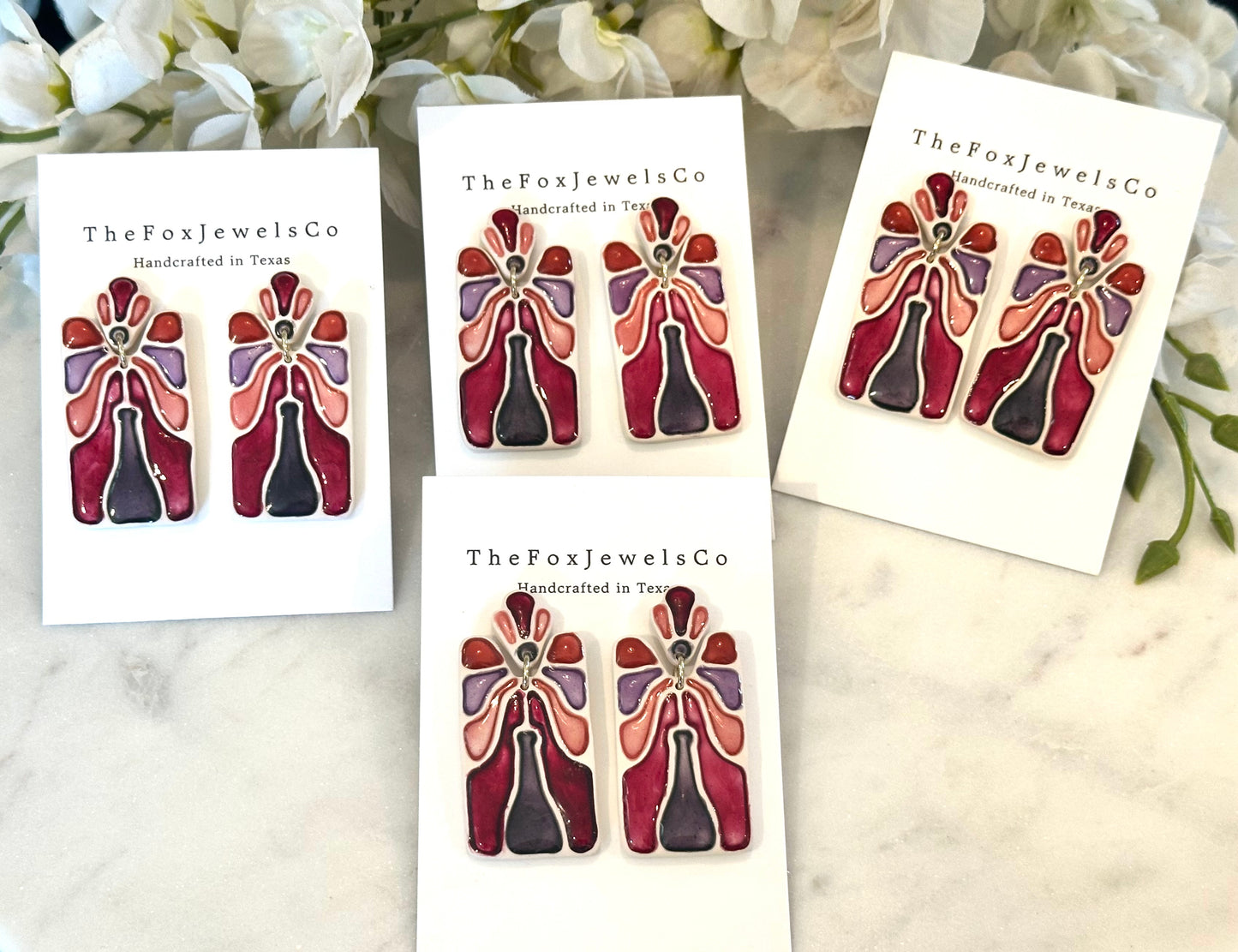 Polymer Clay Tile Earrings – Retro Floral Statement Design