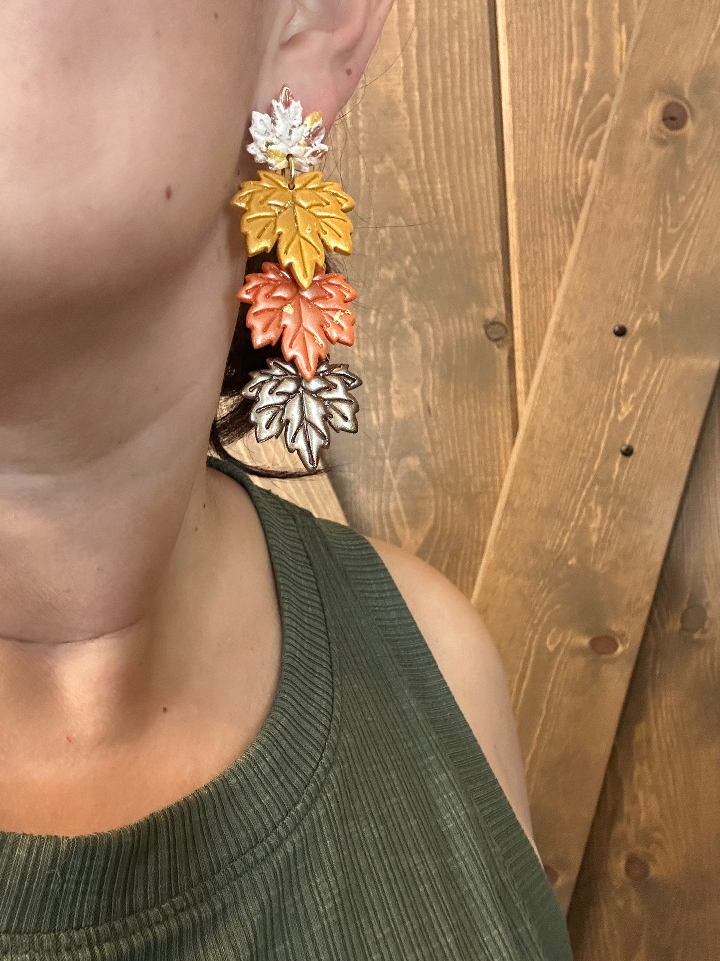 Autumn Leaf Statement Earrings – Fall Clay Earrings, Bold Seasonal Jewelry