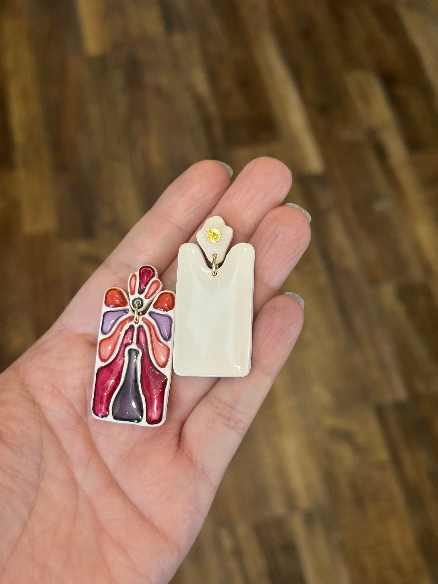 Polymer Clay Tile Earrings – Retro Floral Statement Design