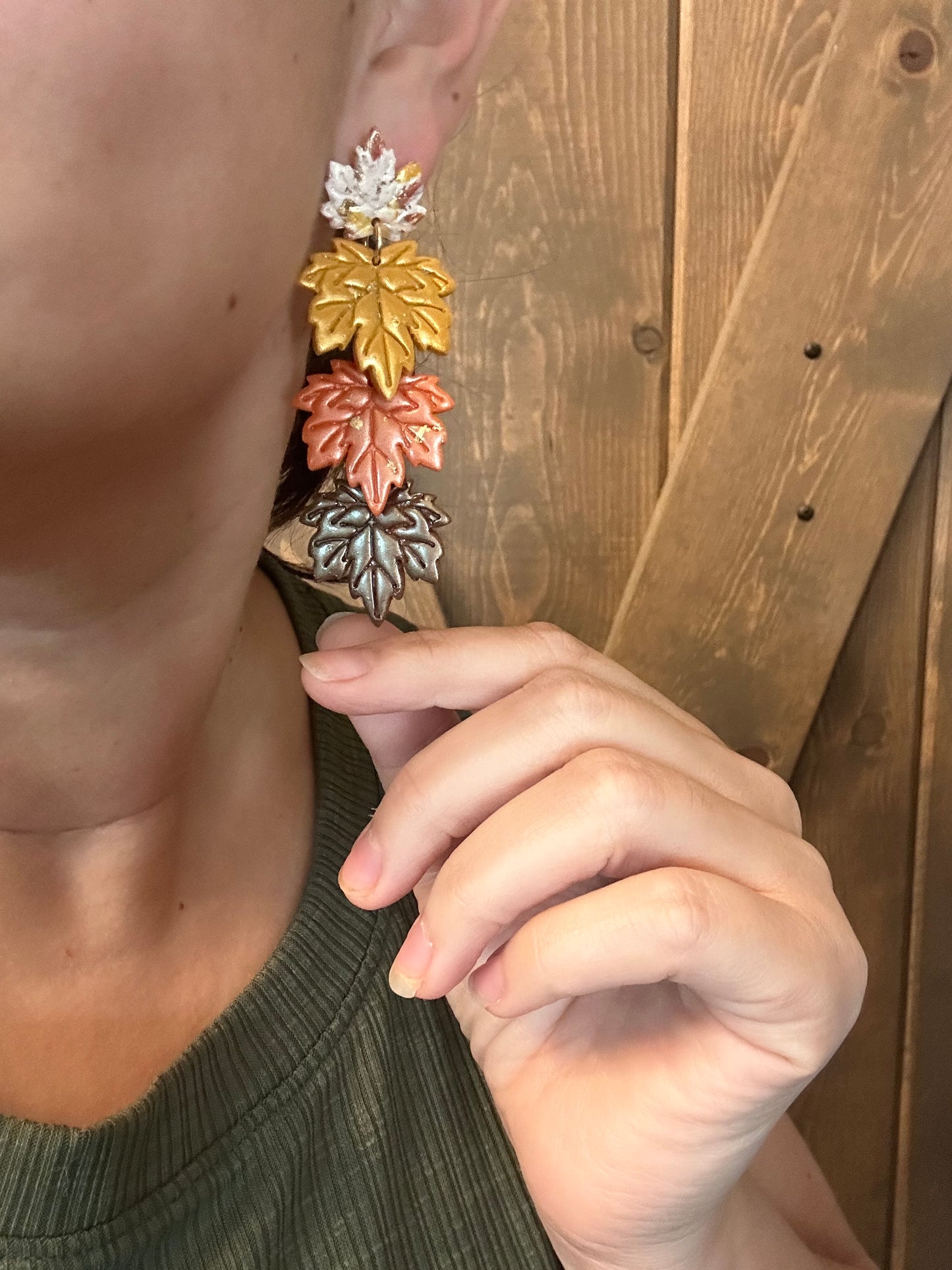 Autumn Leaf Statement Earrings – Fall Clay Earrings, Bold Seasonal Jewelry