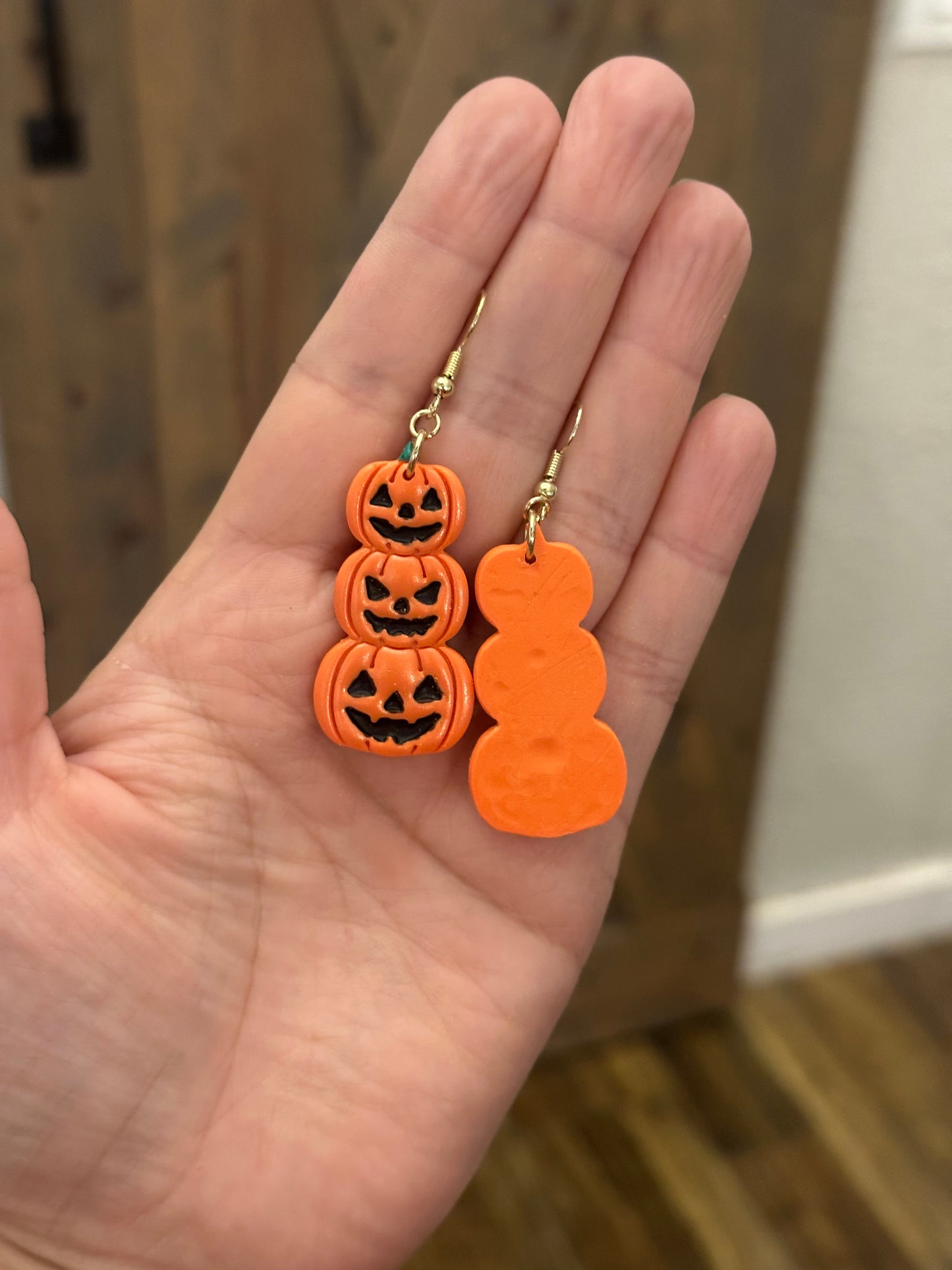 Stacked Jack O’Lantern Earrings – Handmade Polymer Clay Halloween Statement Jewelry