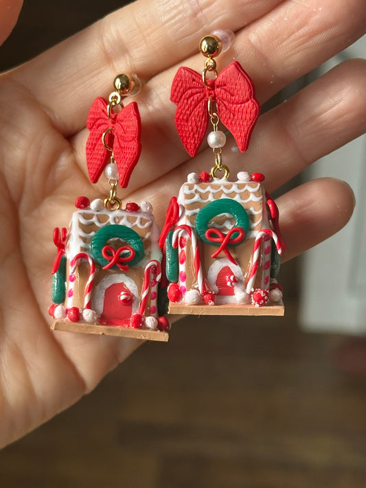 3D Gingerbread House Earrings