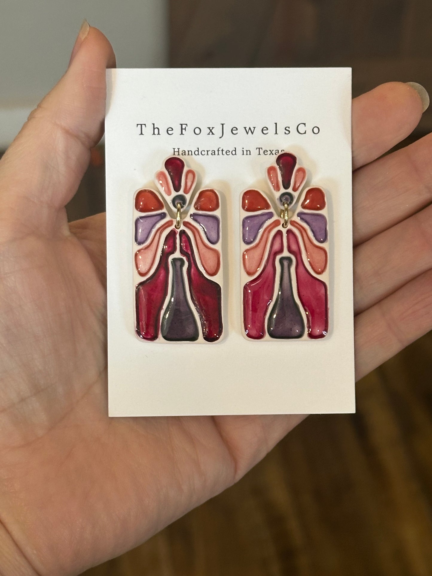 Polymer Clay Tile Earrings – Retro Floral Statement Design