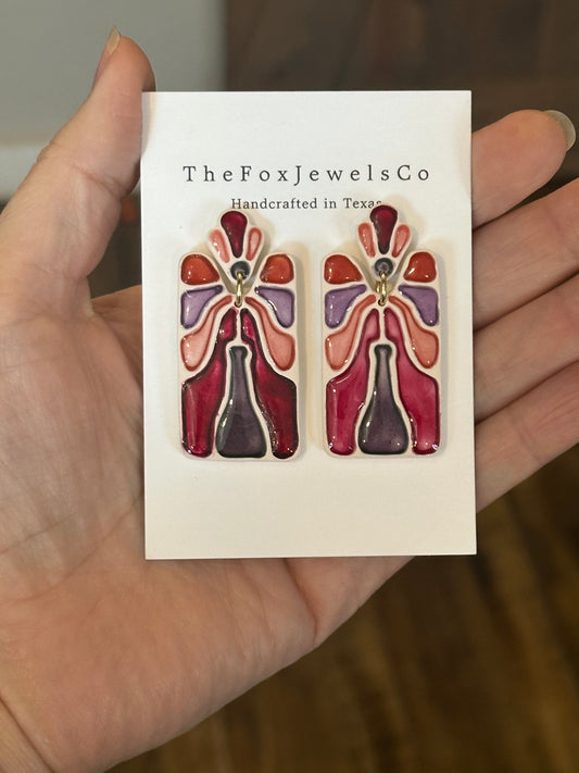 Polymer Clay Tile Earrings – Retro Floral Statement Design