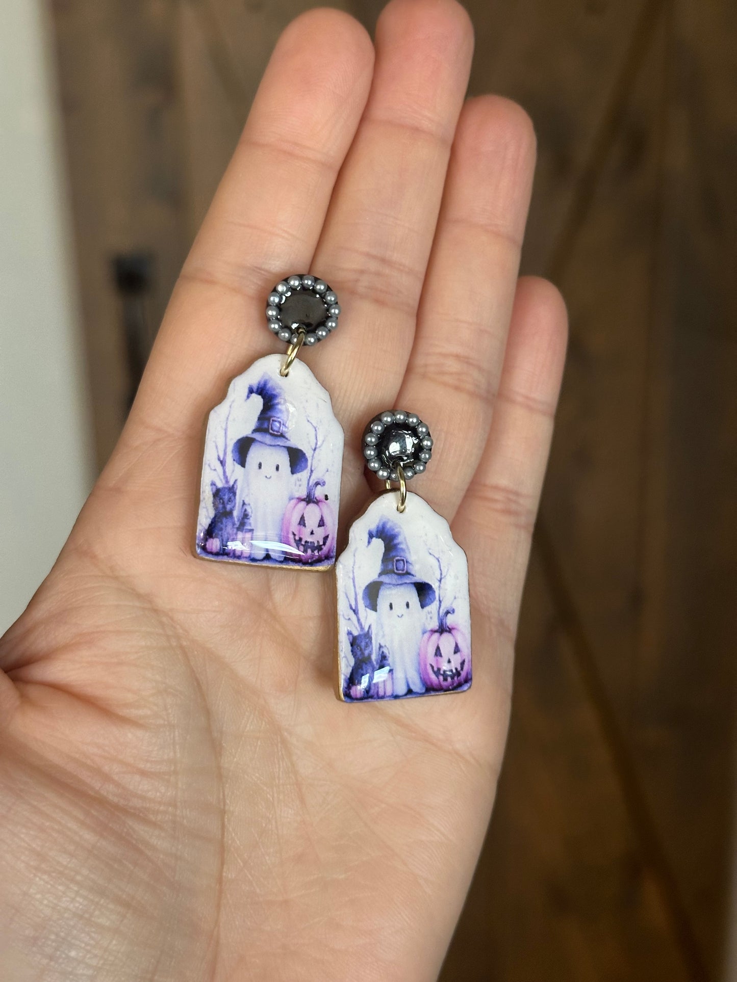 Spooky Cute Ghost Earrings – Witch Hat, Lantern, Cat & Pumpkin with Pearls