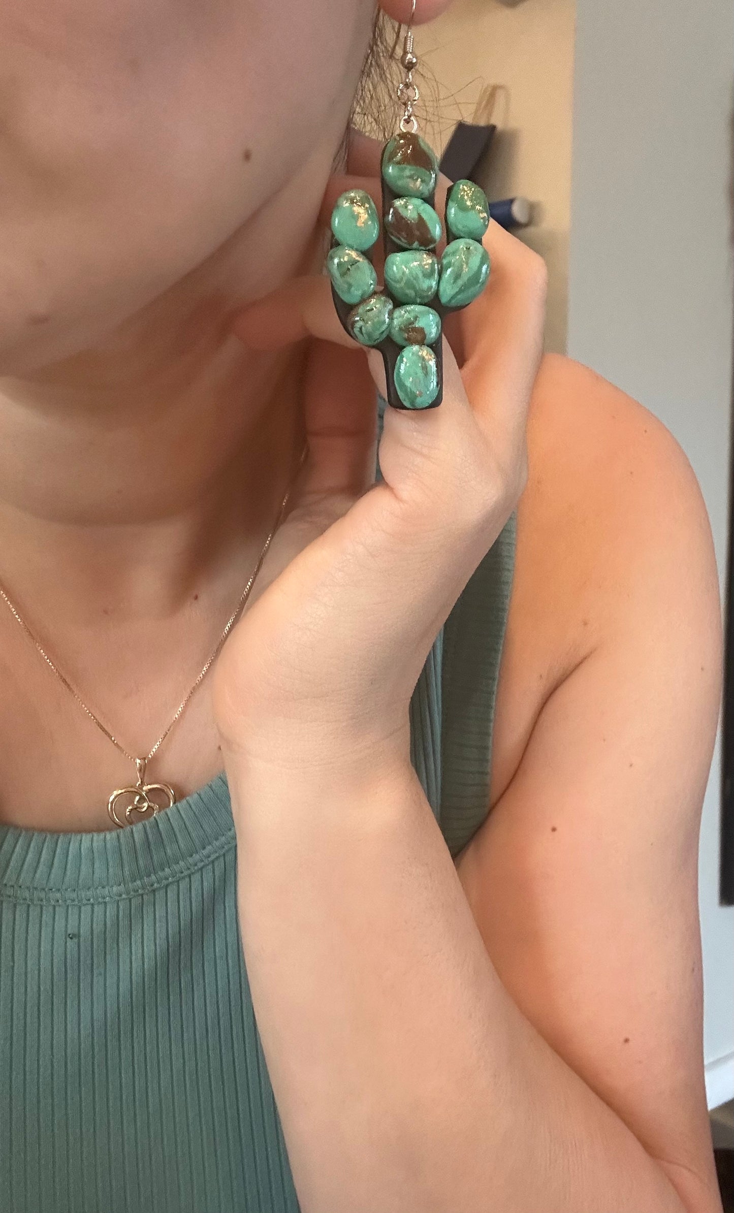 Faux Turquoise Cactus Earrings