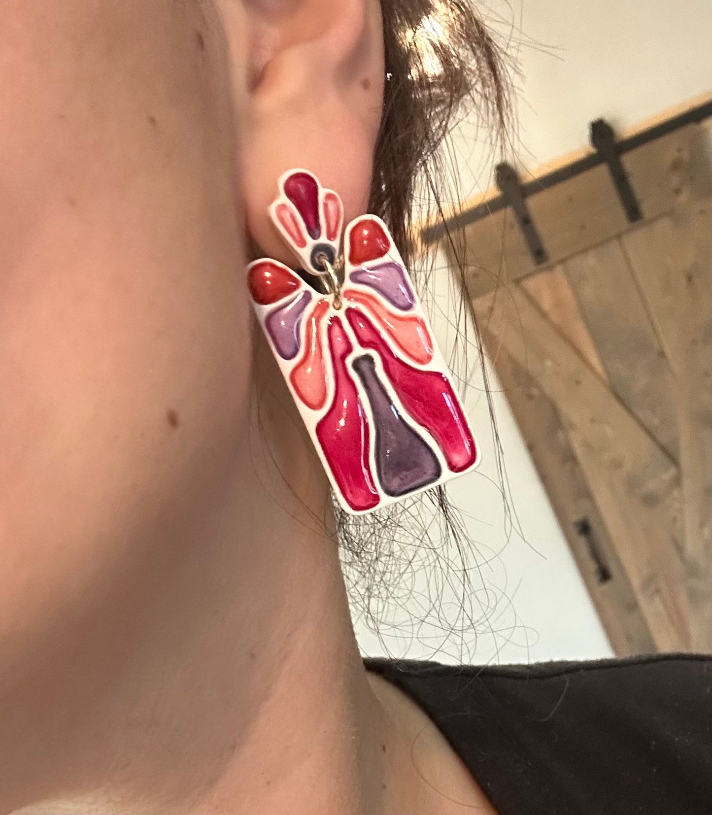 Polymer Clay Tile Earrings – Retro Floral Statement Design