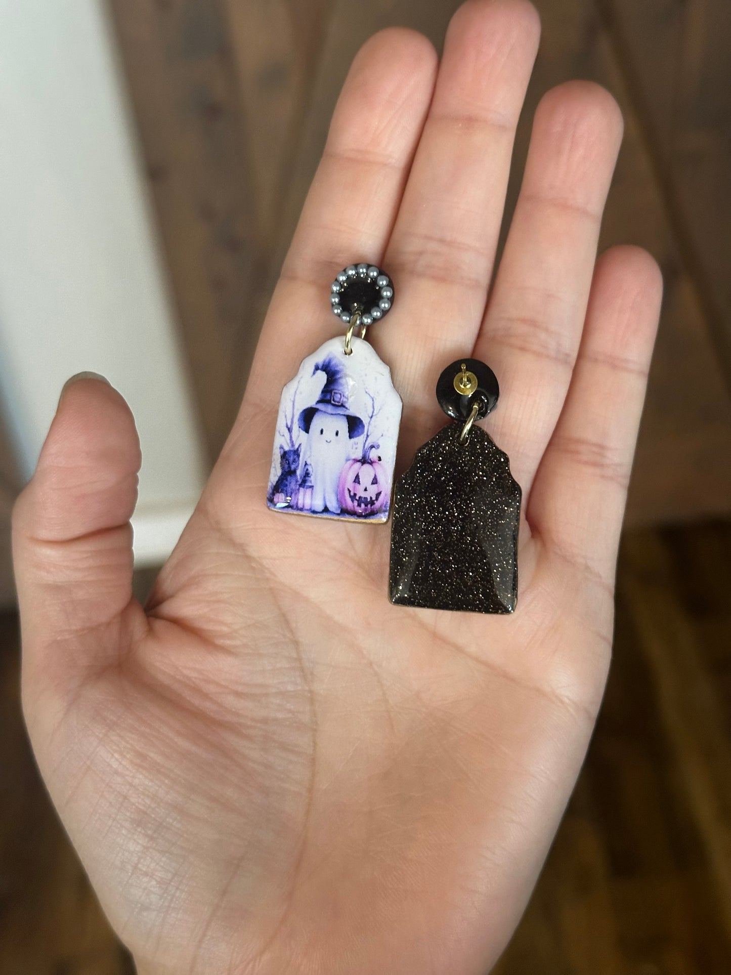 Spooky Cute Ghost Earrings – Witch Hat, Lantern, Cat & Pumpkin with Pearls