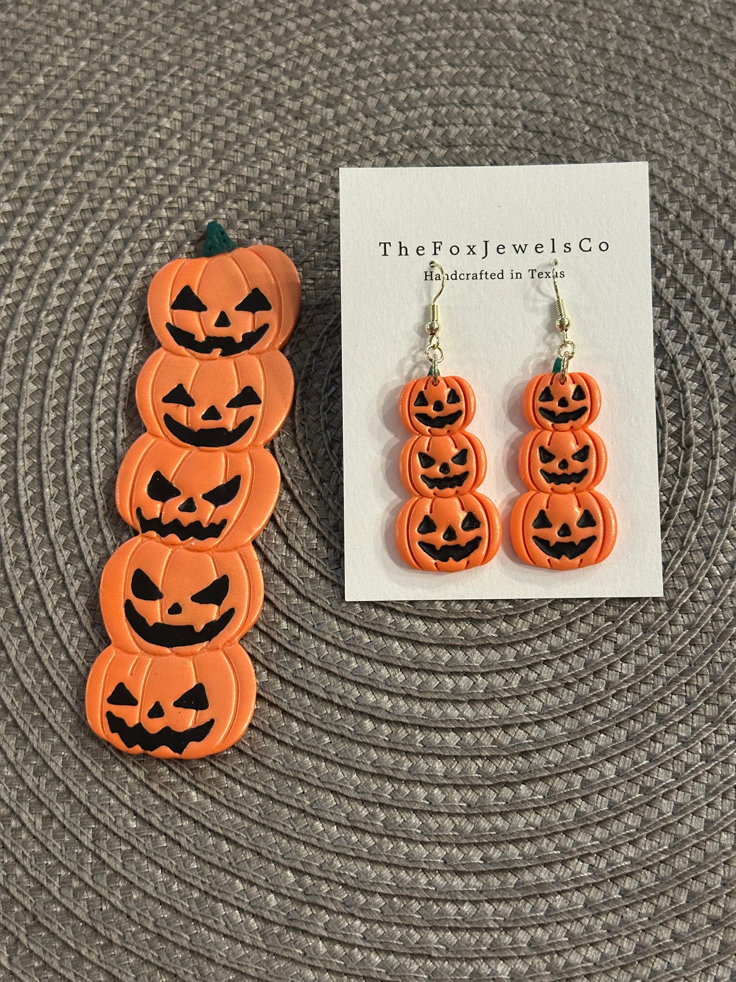 Stacked Jack O’Lantern Earrings – Handmade Polymer Clay Halloween Statement Jewelry