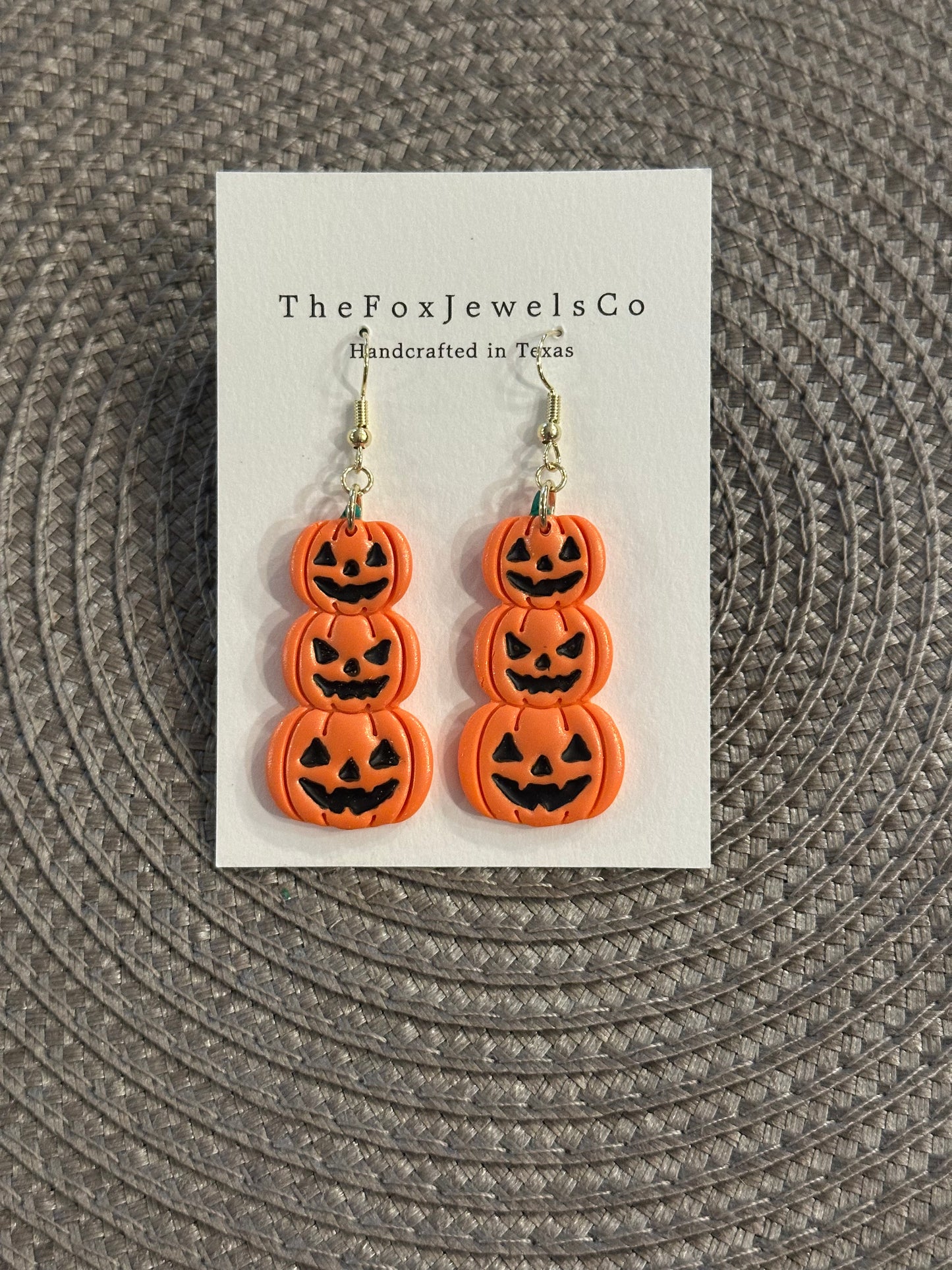 Stacked Jack O’Lantern Earrings – Handmade Polymer Clay Halloween Statement Jewelry