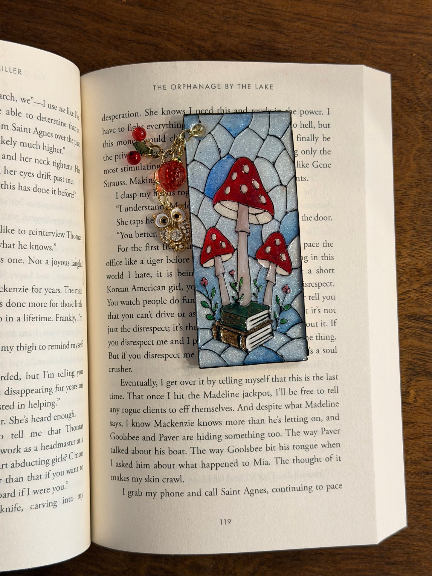 Stained Glass Mushroom Bookmark with Charms – Handmade Polymer Clay & Resin