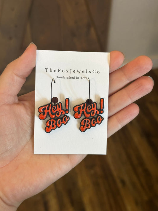 Hey Boo! Halloween Hoop Earrings – Black & Orange