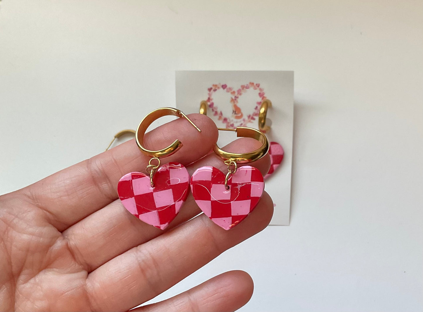 Checkered Heart Earrings