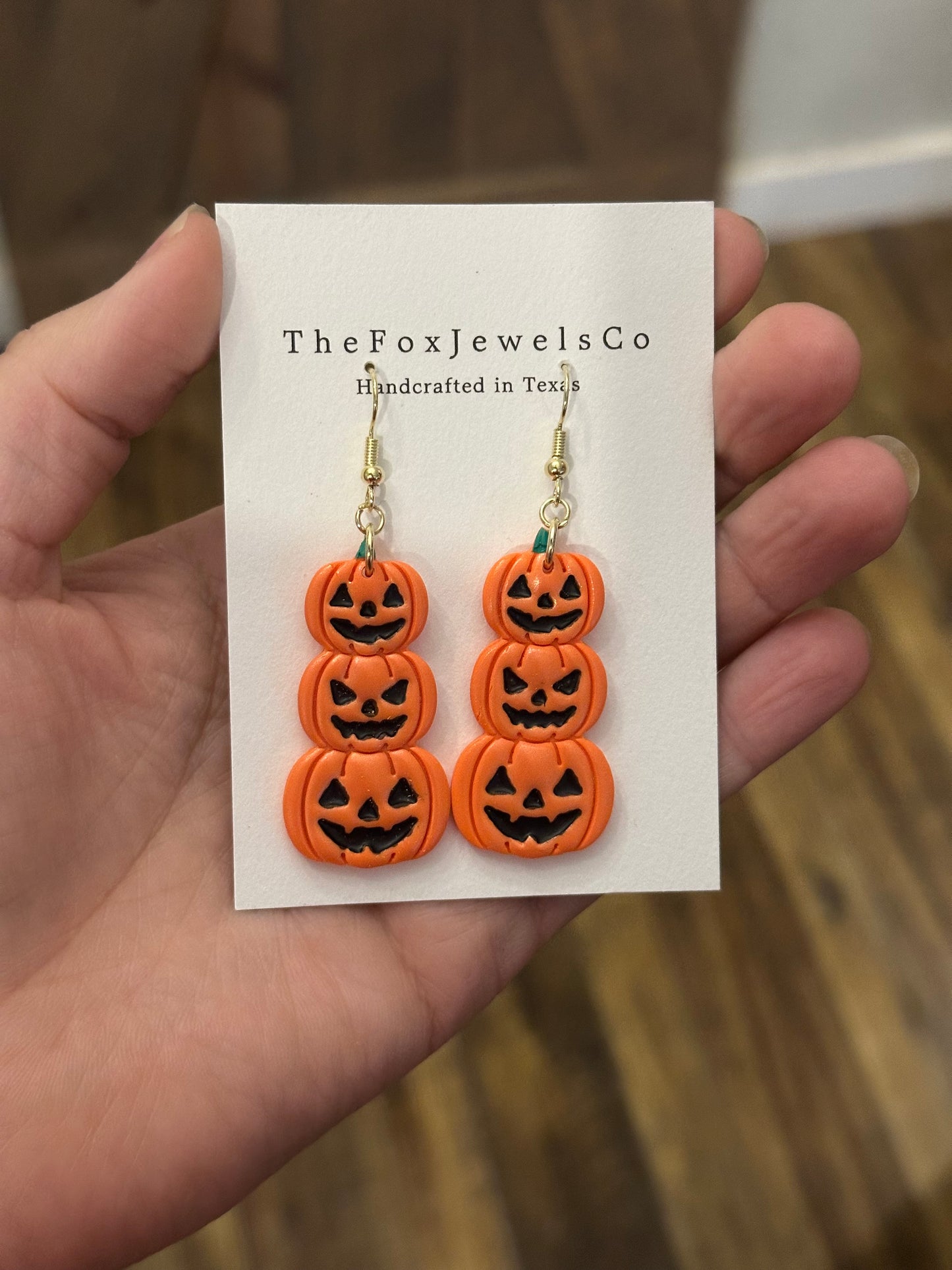 Stacked Jack O’Lantern Earrings – Handmade Polymer Clay Halloween Statement Jewelry