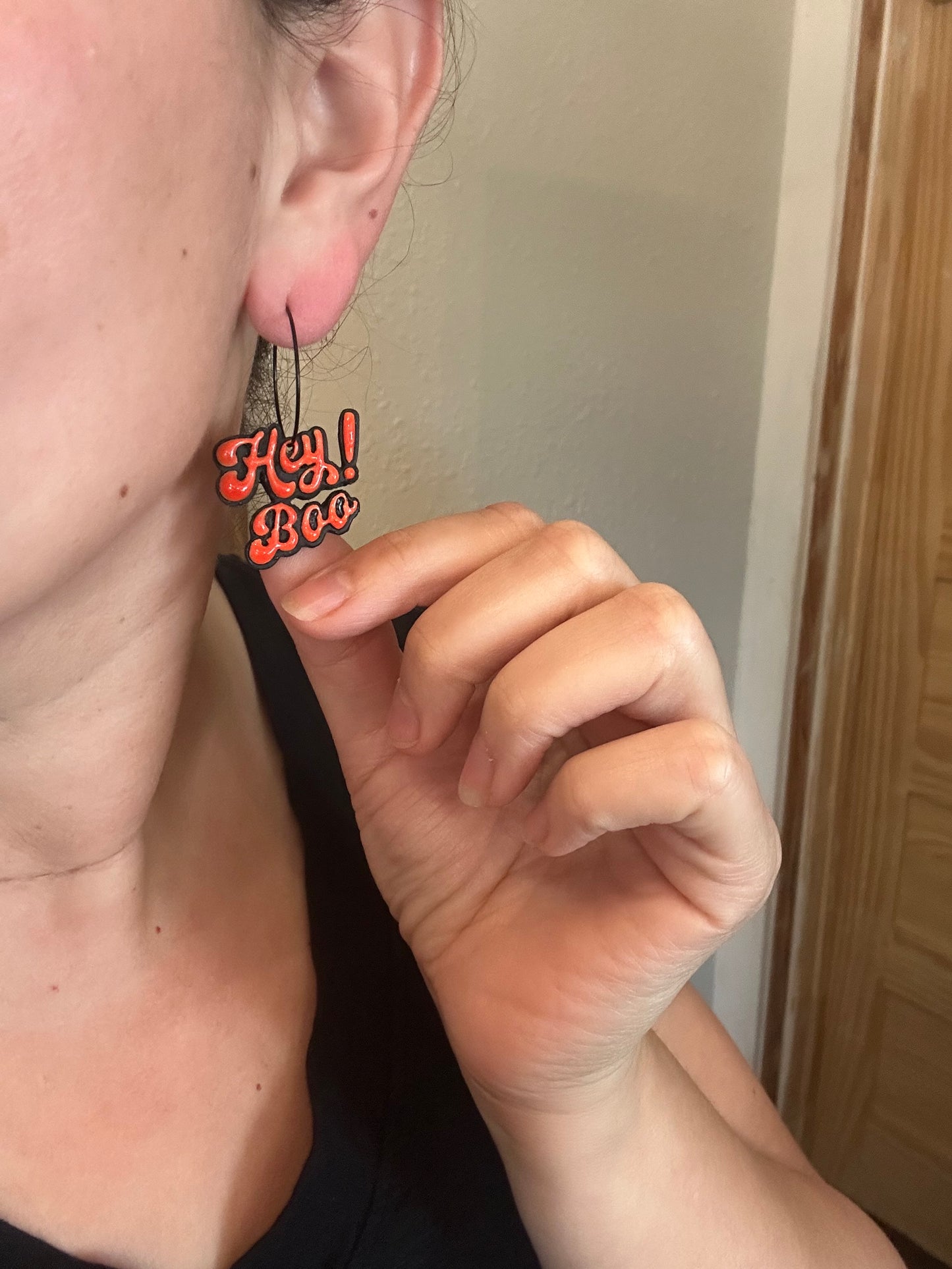 Hey Boo! Halloween Hoop Earrings – Black & Orange