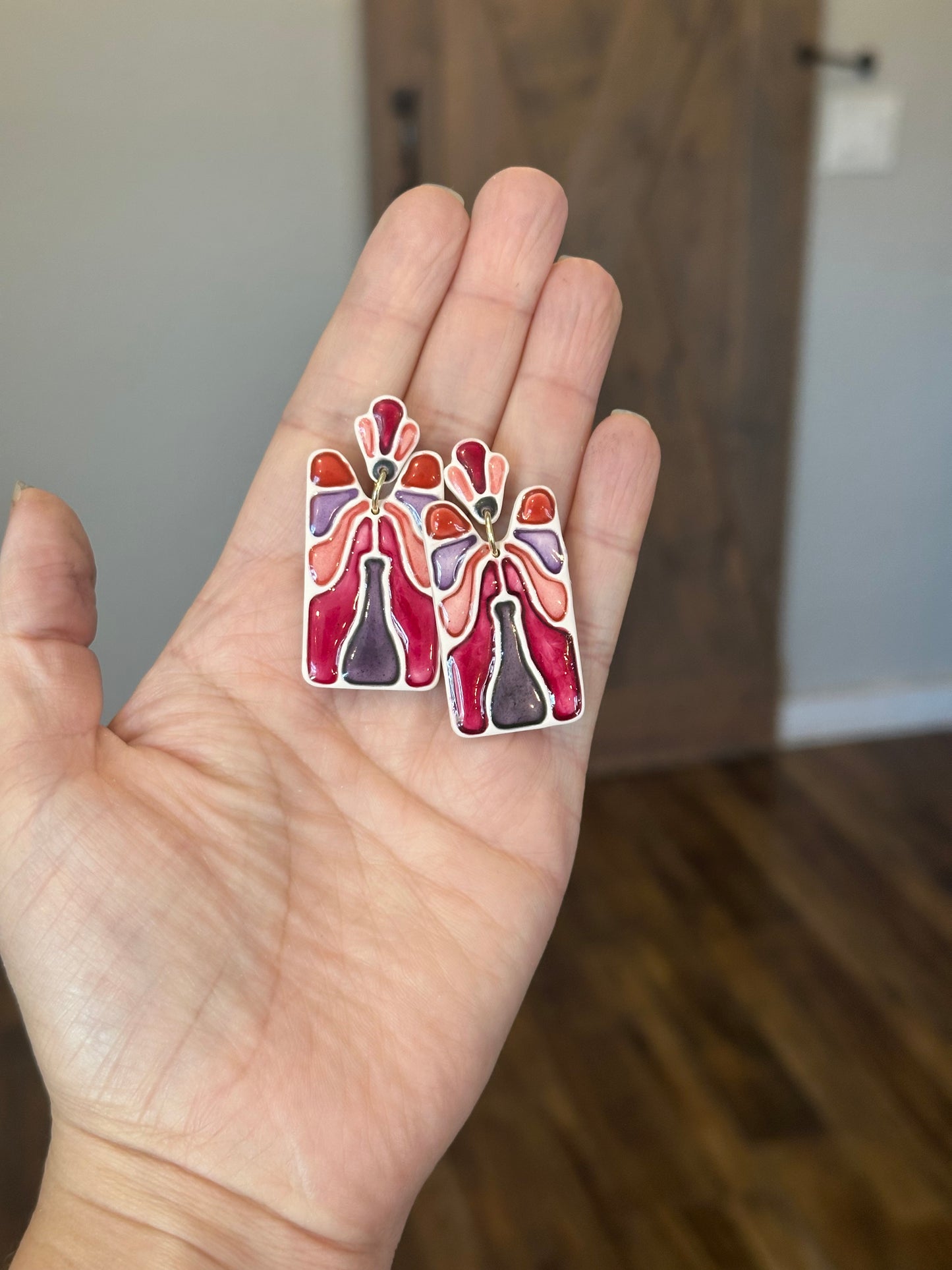 Polymer Clay Tile Earrings – Retro Floral Statement Design