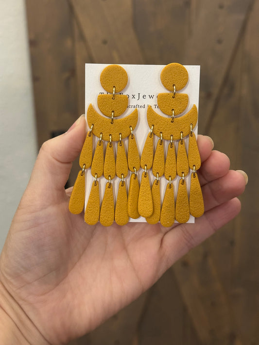 Mustard Yellow Chandelier Earrings – Oversized Fall Statement Jewelry