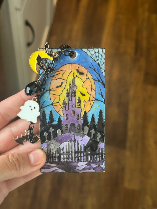 Haunted House Stained Glass Polymer Clay Bookmark – Halloween Edition 🎃