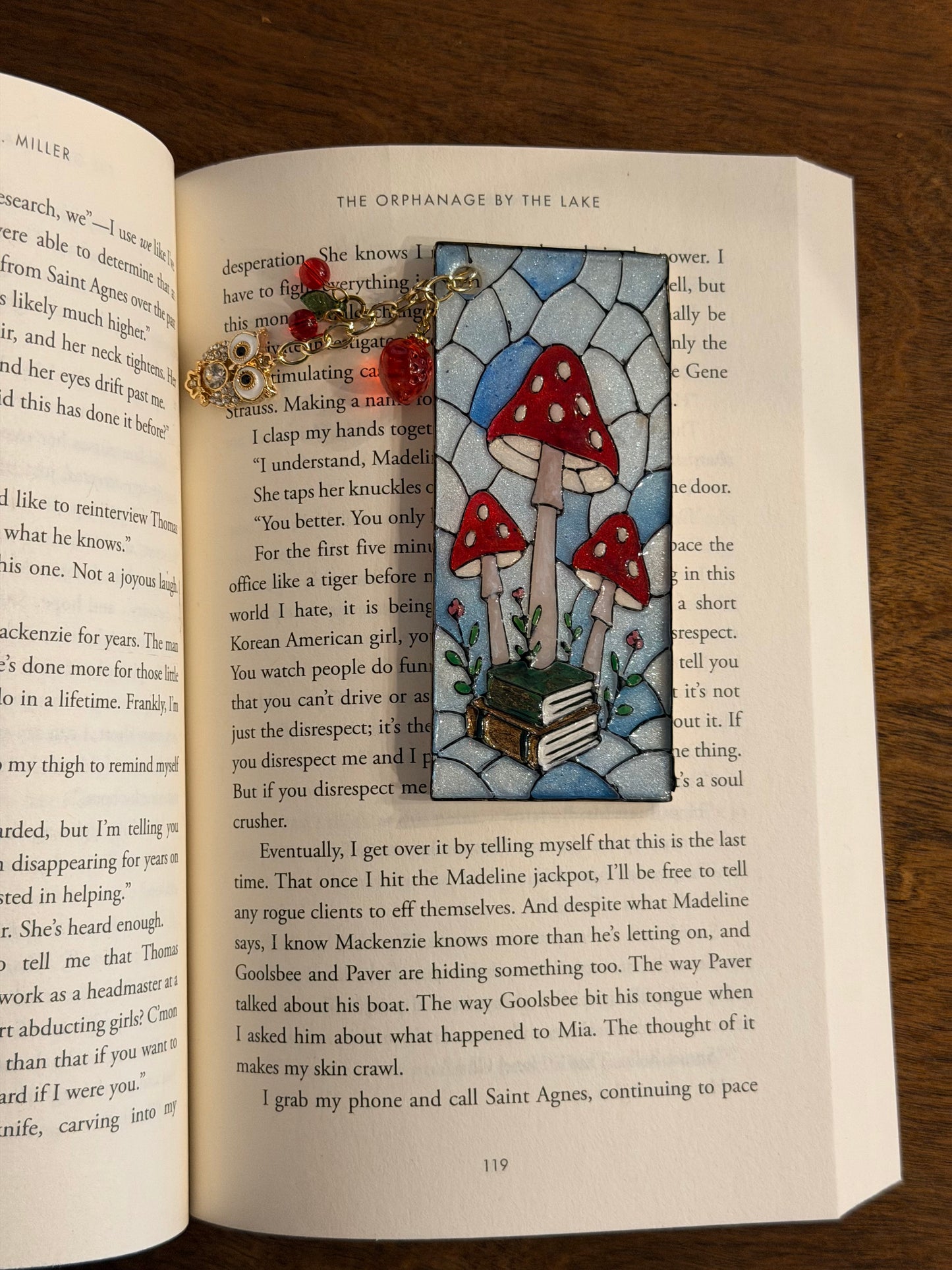 Stained Glass Mushroom Bookmark with Charms – Handmade Polymer Clay & Resin