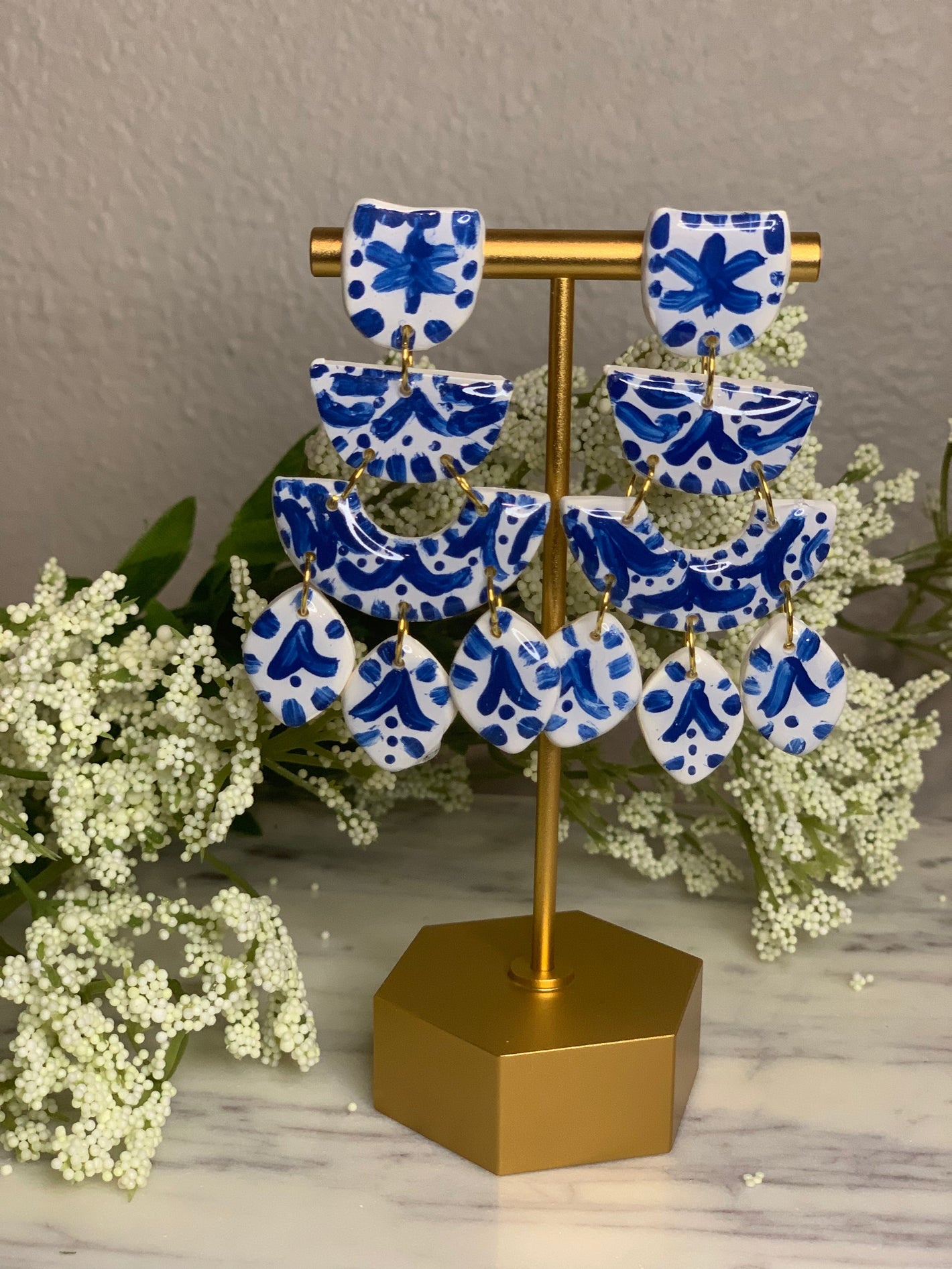 Hand Painted, Vacation Jewelry, Greece, Inspired by Santorini Island, Vibrant blue, Dangle Earrings, Bestseller, Chandelier Earrings
